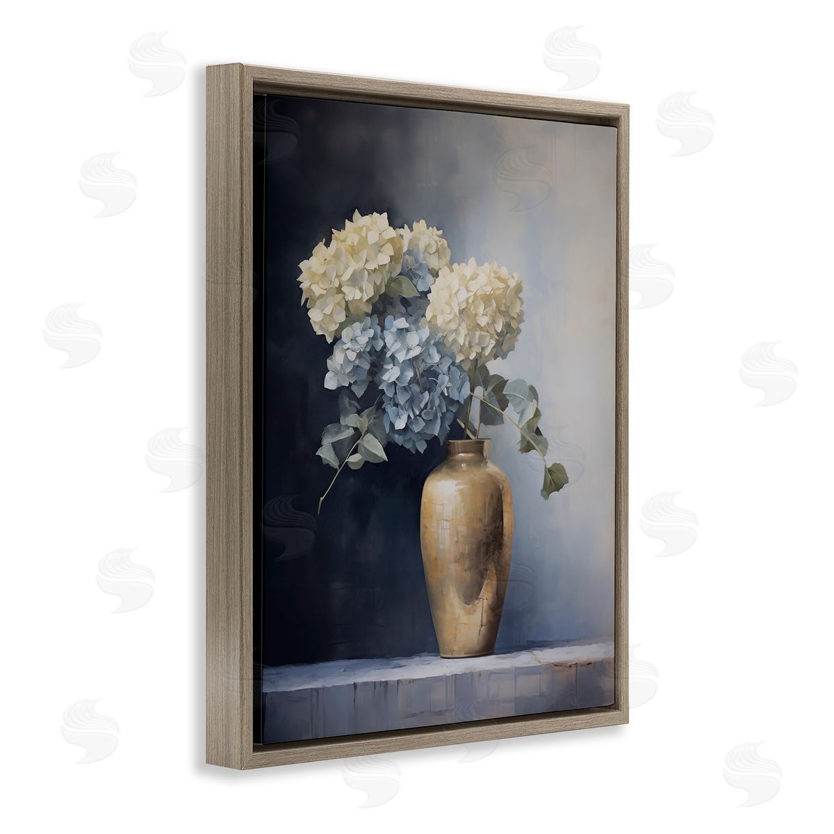 Subtle Hydrangeas in Vase Brown Floating Frame Canvas Wall Art, Home Decor by Arlington Prints