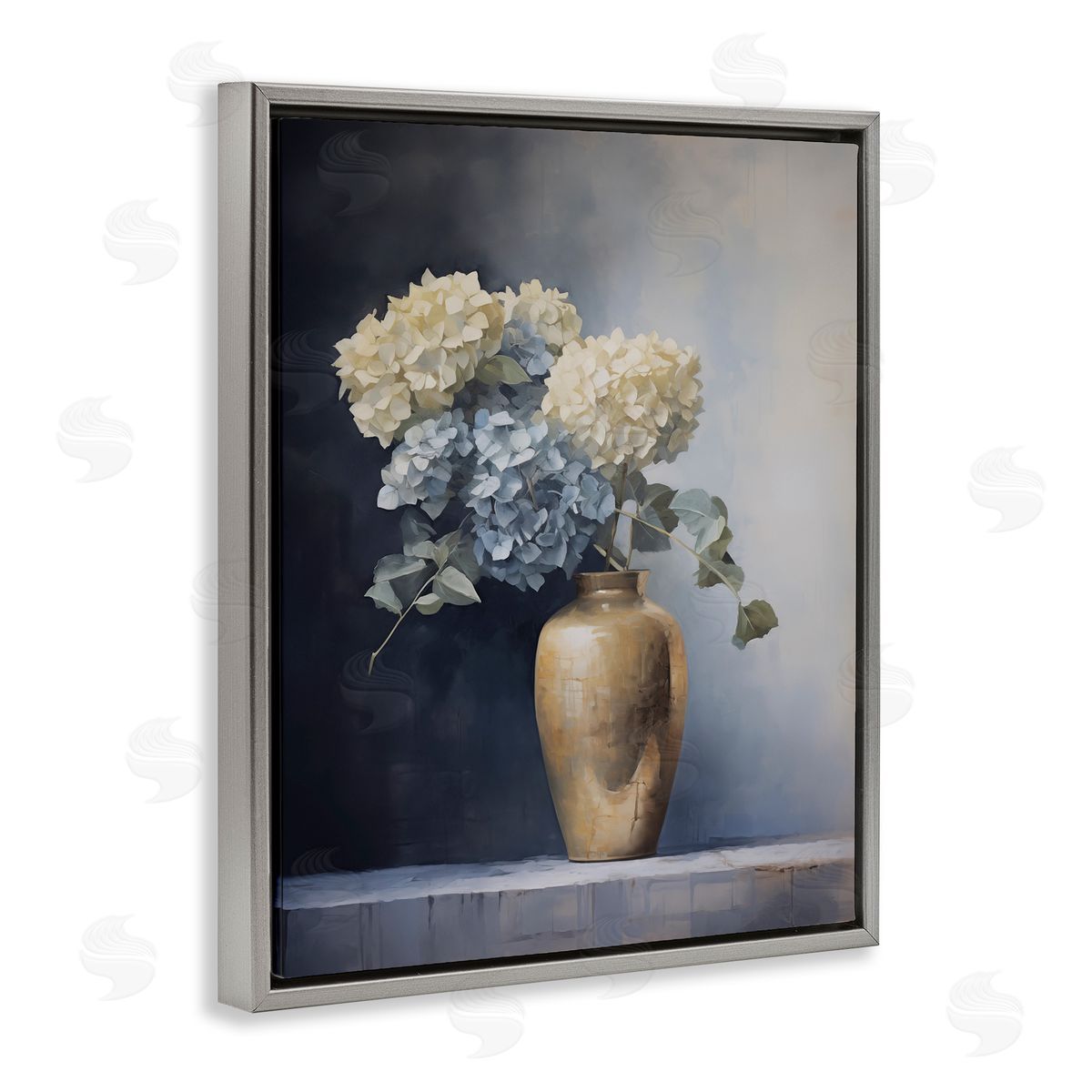 Subtle Hydrangeas in Vase Grey Floating Frame Canvas Wall Art, Home Decor by Arlington Prints