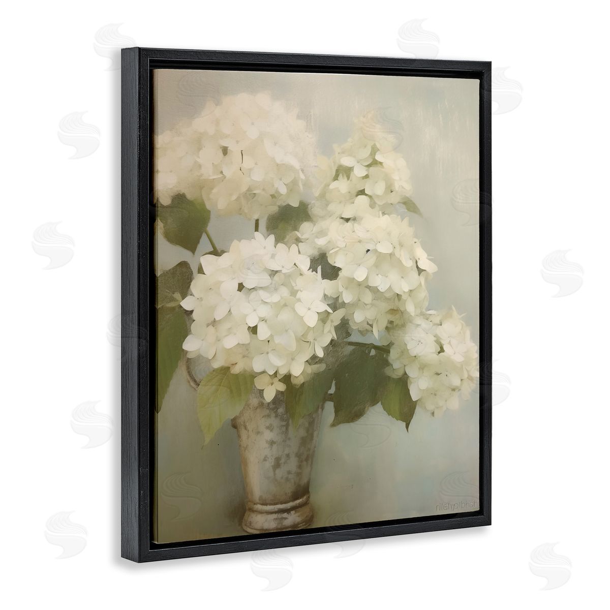 Faded Country Hydrangeas Black Floating Frame Canvas Wall Art, Home Decor by Arlington Prints