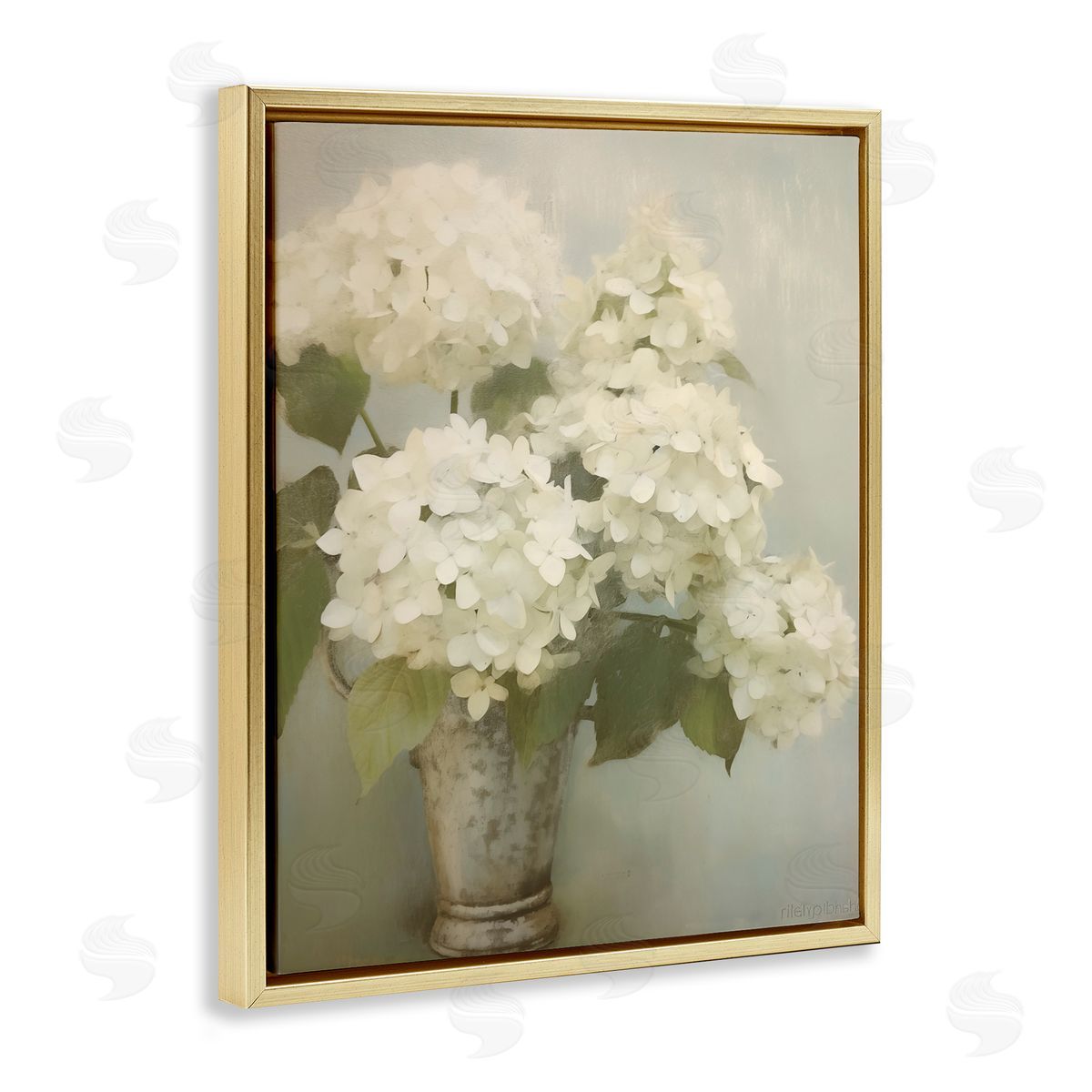 Faded Country Hydrangeas Gold Floating Frame Canvas Wall Art, Home Decor by Arlington Prints