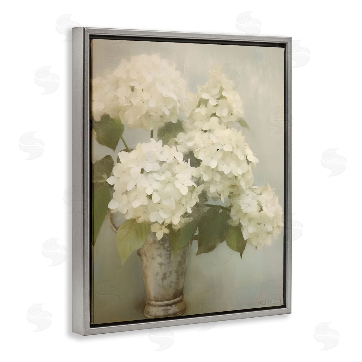Faded Country Hydrangeas Grey Floating Frame Canvas Wall Art, Home Decor by Arlington Prints
