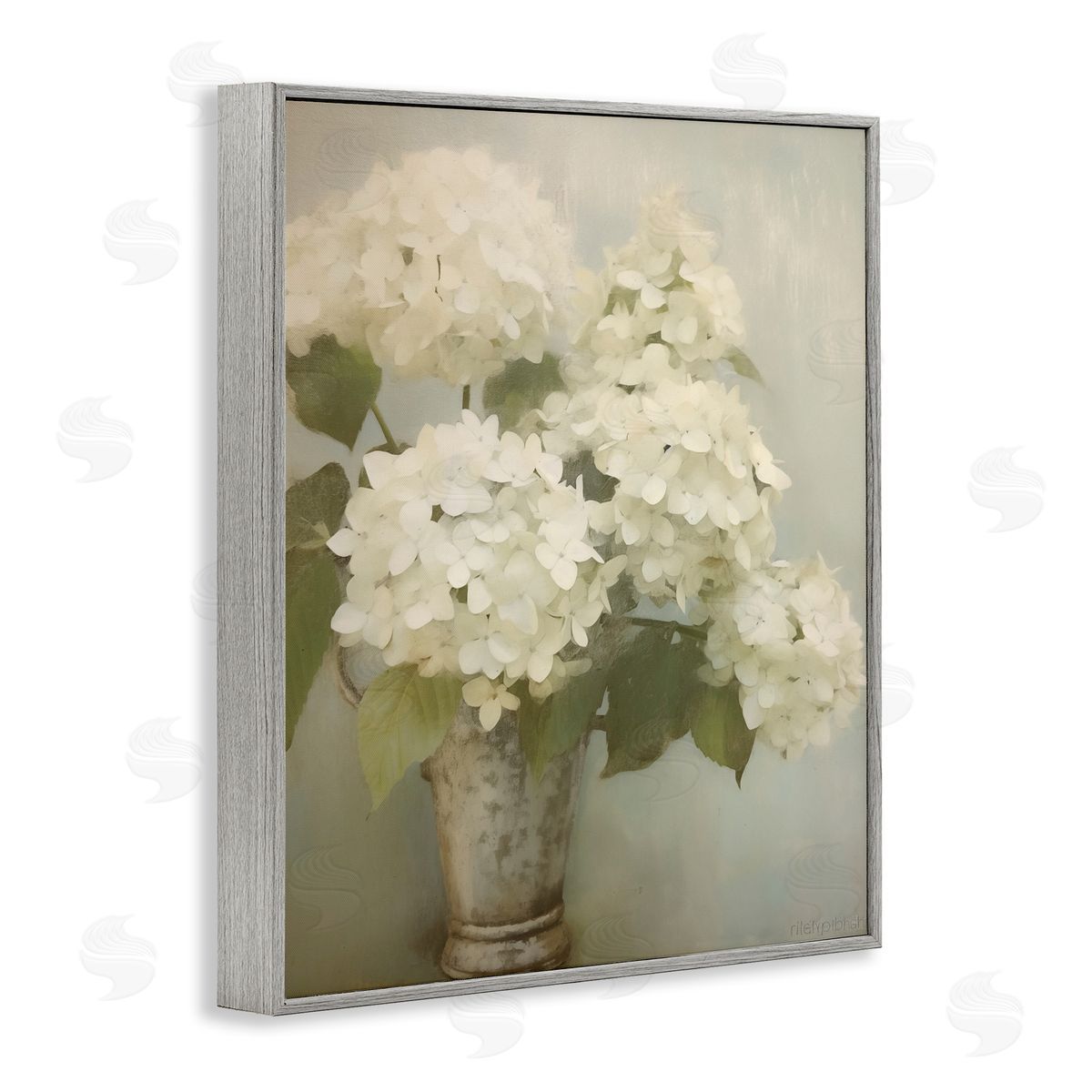 Faded Country Hydrangeas Grey Frame Print Wall Art, Home Decor by Arlington Prints