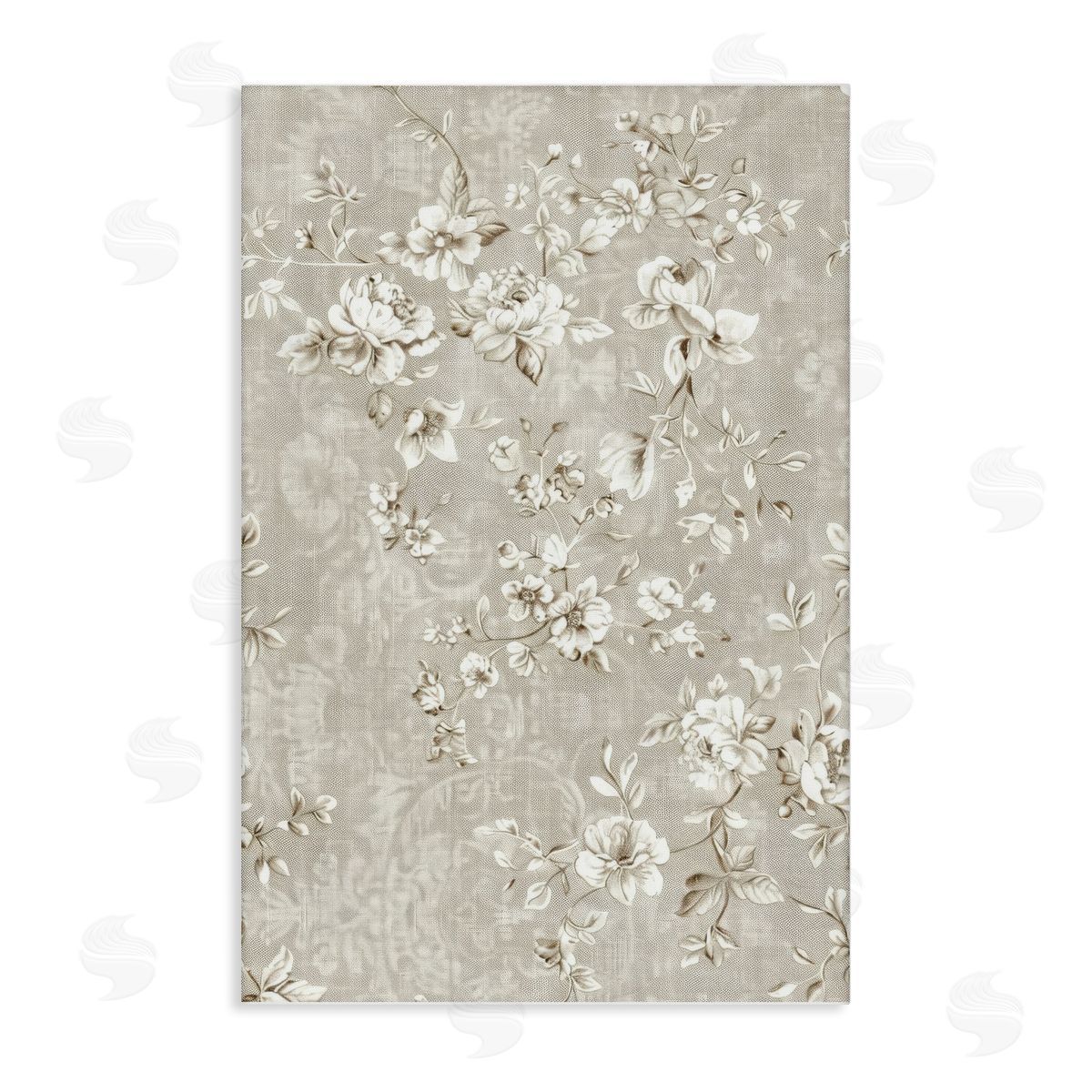 White Flowers over Damask Canvas Wall Art, Home Decor by LSR Creative Studio