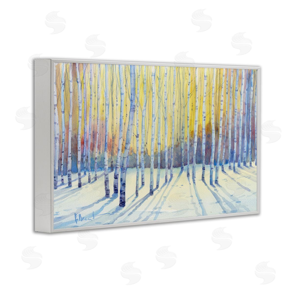 Sunlit Winter Birch Trees White Frame Print Wall Art, Home Decor by Paul Brent