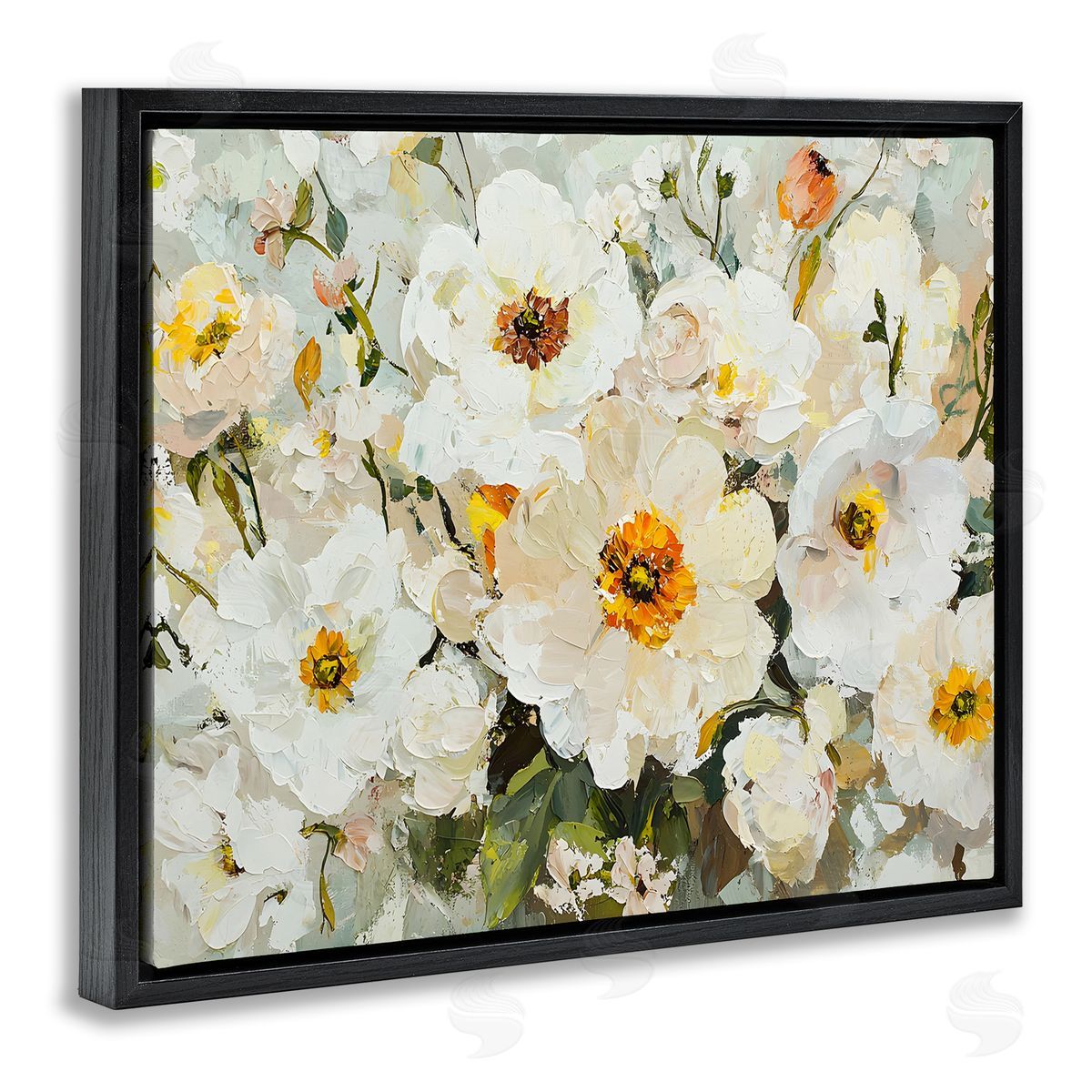 Porcelain Flowers Bundle Black Floating Frame Canvas Wall Art, Home Decor by Franklyn Gregory