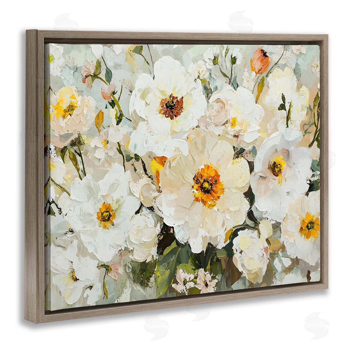Porcelain Flowers Bundle Brown Floating Frame Canvas Wall Art, Home Decor by Franklyn Gregory