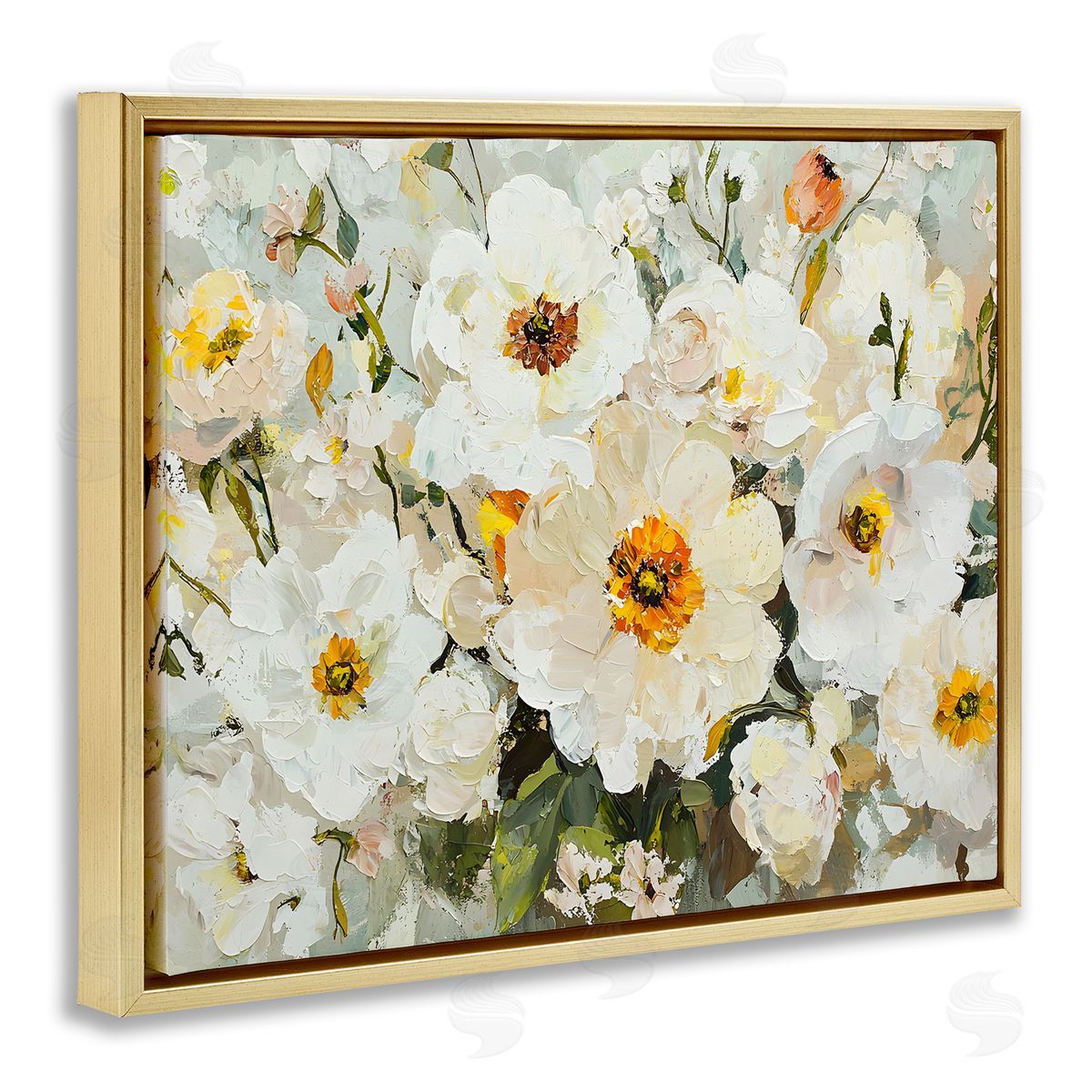 Porcelain Flowers Bundle Gold Floating Frame Canvas Wall Art, Home Decor by Franklyn Gregory