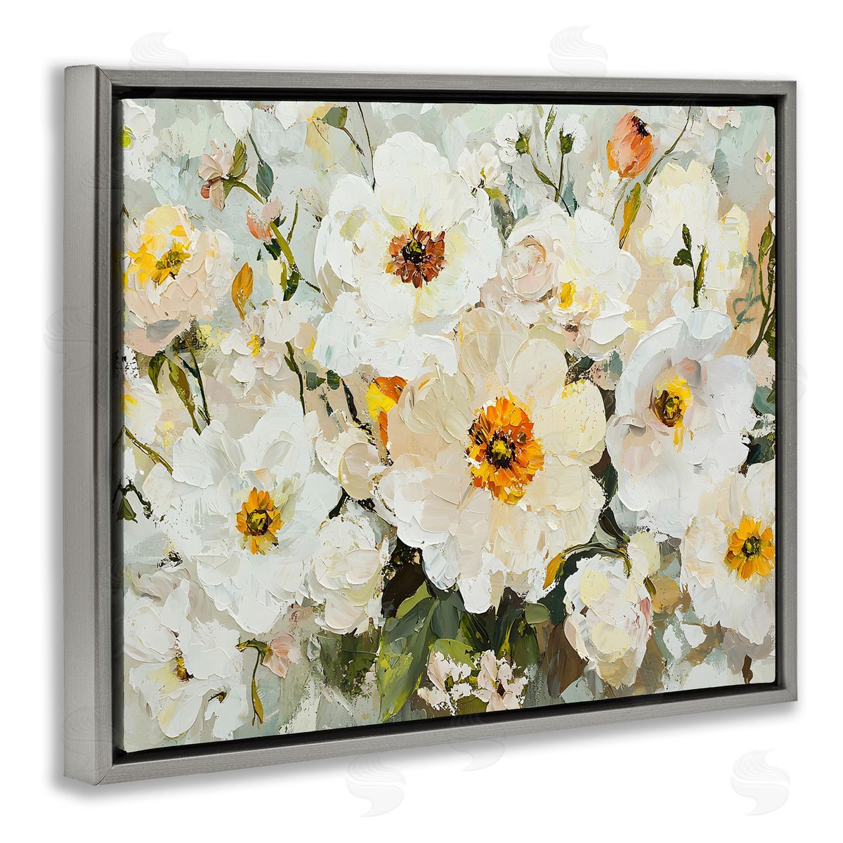 Porcelain Flowers Bundle Grey Floating Frame Canvas Wall Art, Home Decor by Franklyn Gregory