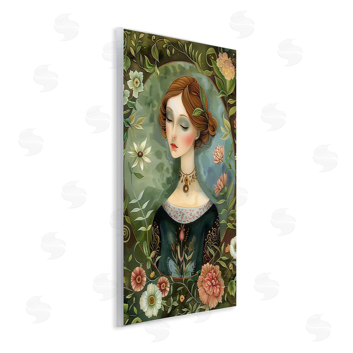 Floral Edged Victorian Woman Wood Plaque Wall Art, Home Decor by The Dutch Lady