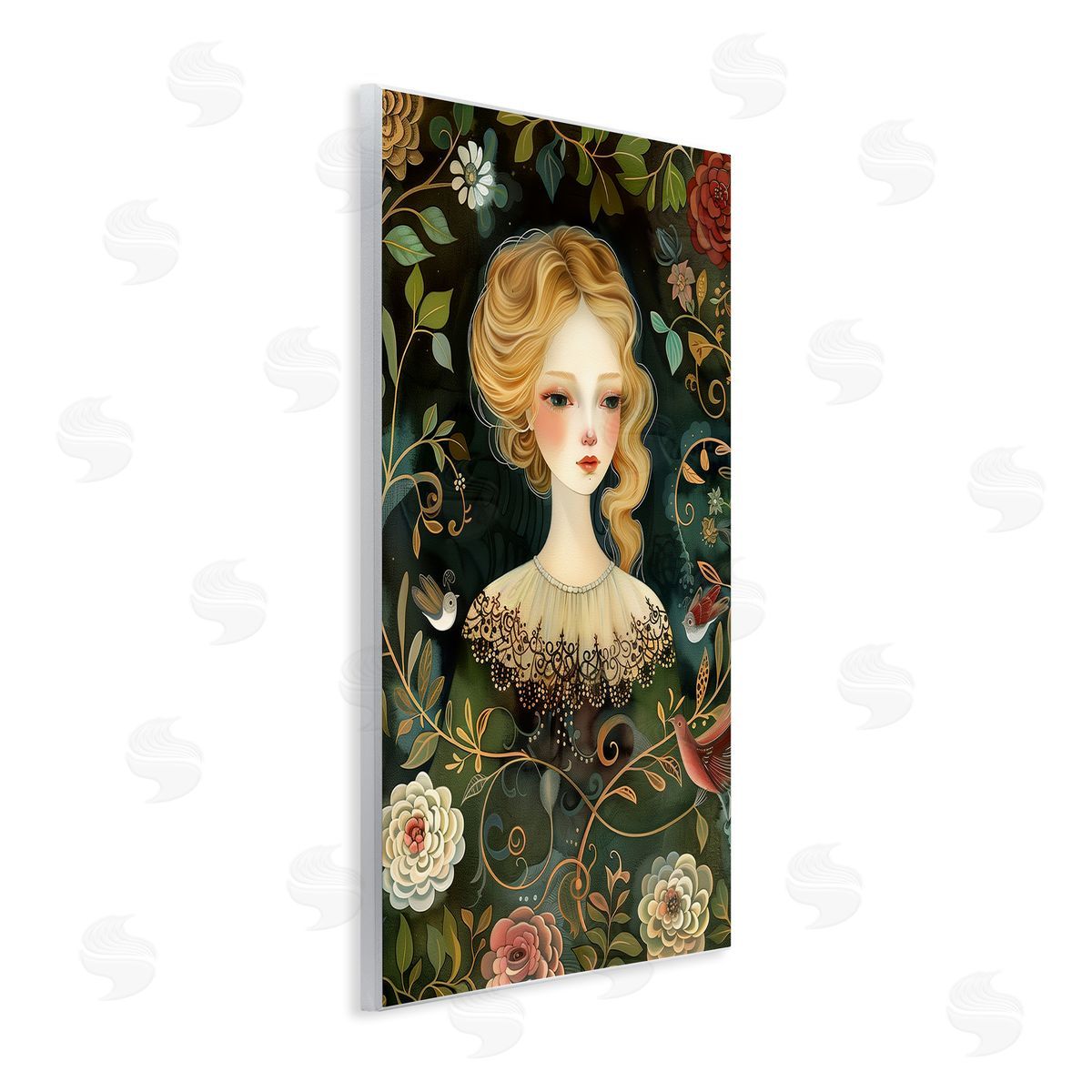 Victorina Woman with Florals Wood Plaque Wall Art, Home Decor by The Dutch Lady