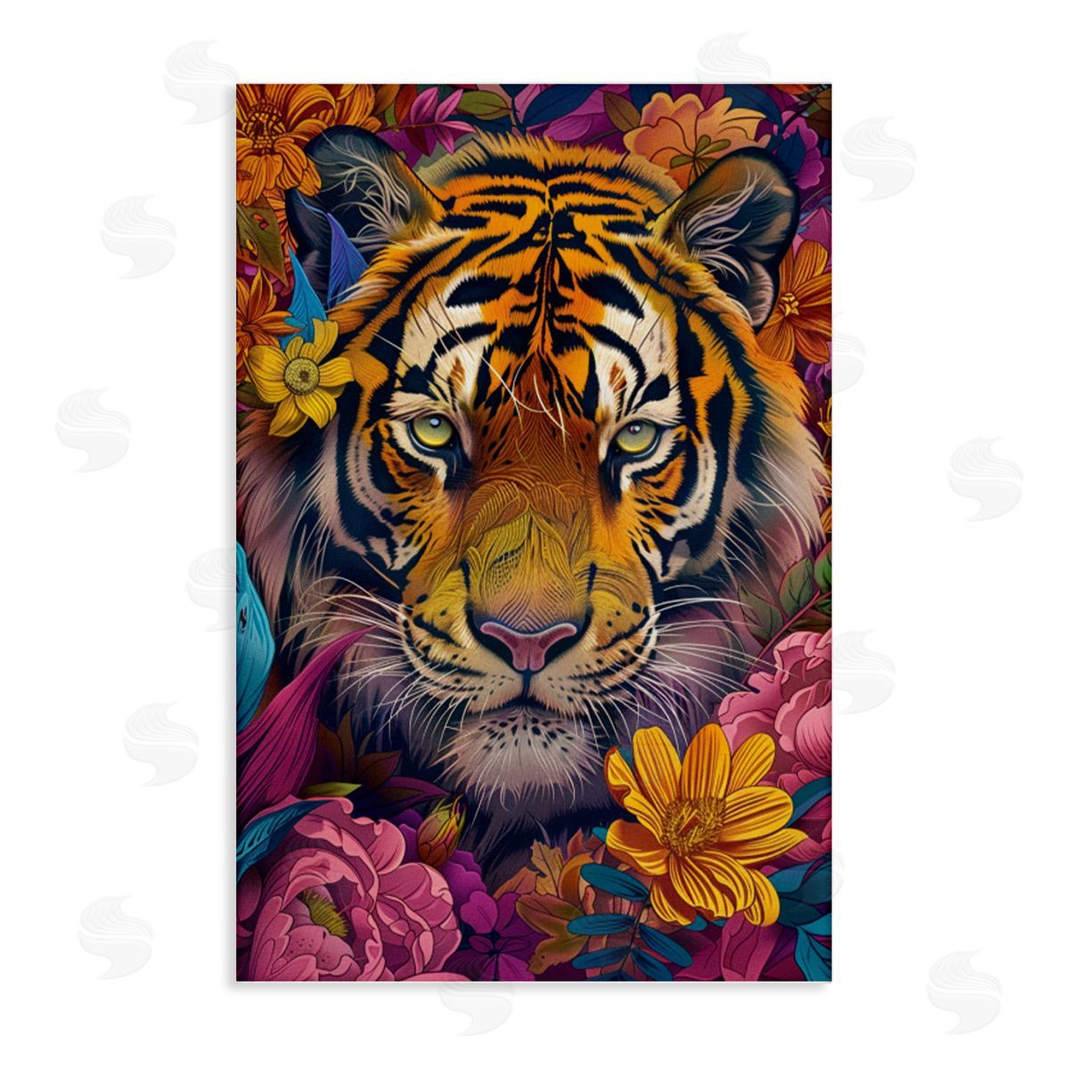 Peering Tiger Through Flowers Canvas Wall Art, Home Decor by LSR Design Studio