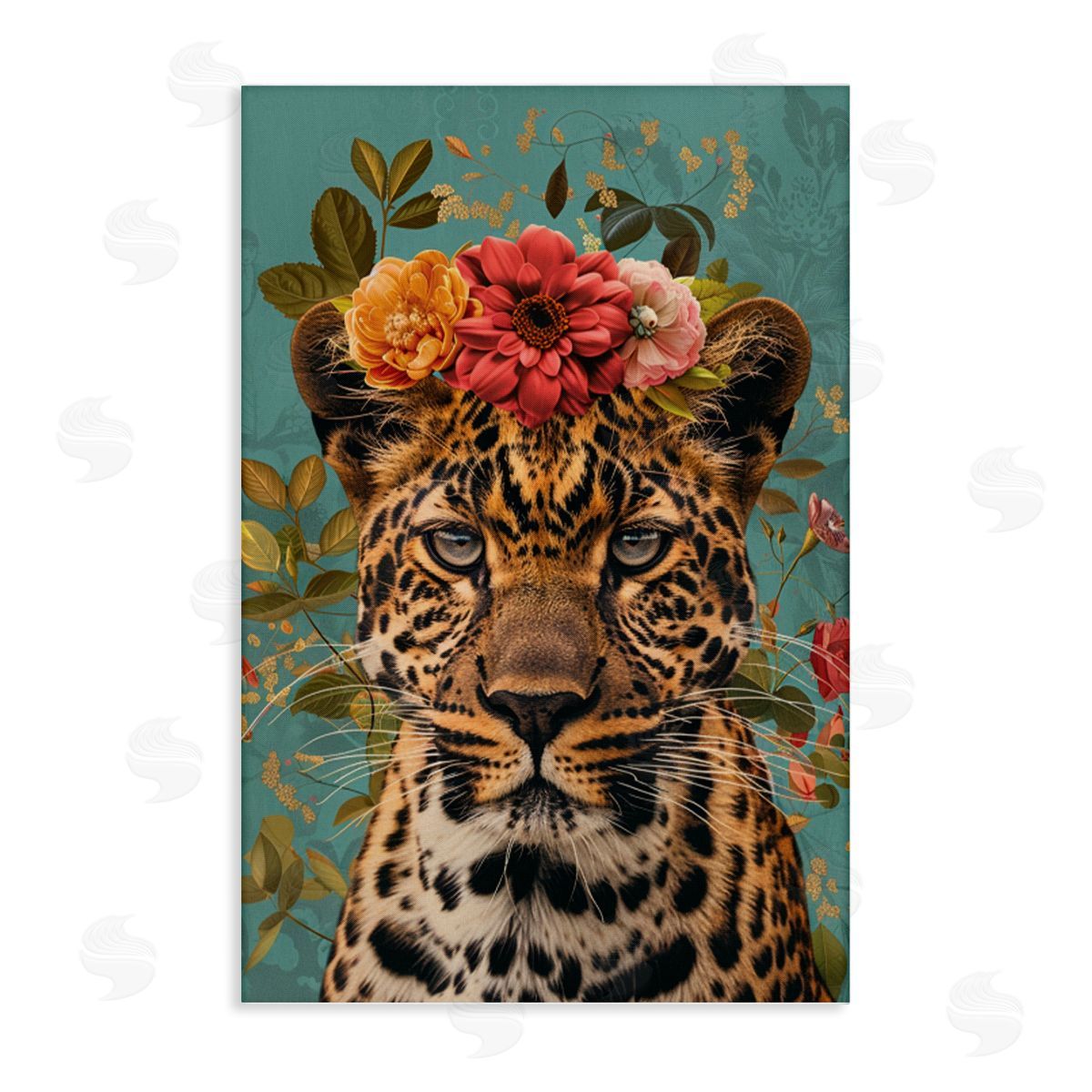 Floral Crown Wild Cheetah Canvas Wall Art, Home Decor by LSR Design Studio