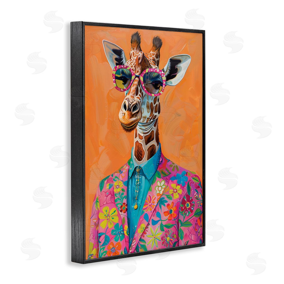 Bright & Trendy Giraffe in Suit Black Frame Print Wall Art, Home Decor by LSR Design Studio