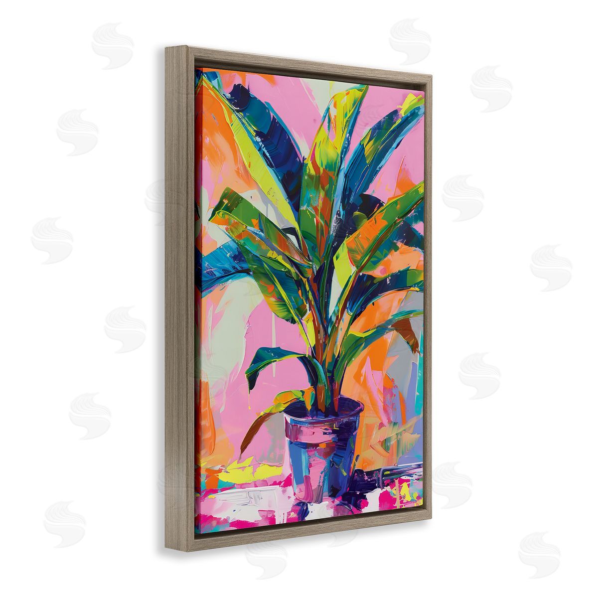 Vivid Saturated House Plant Brown Floating Frame Canvas Wall Art, Home Decor by LSR Design Studio