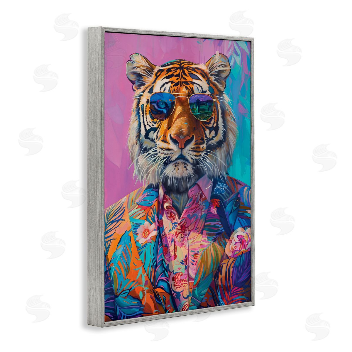 Bright Tropical Fashion Tiger Grey Frame Print Wall Art, Home Decor by LSR Design Studio