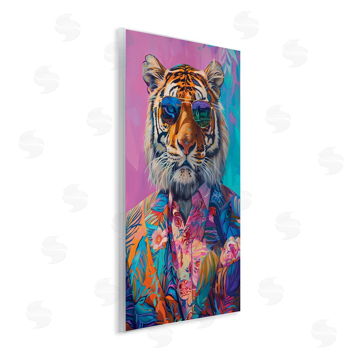 Bright Tropical Fashion Tiger Wood Plaque Wall Art, Home Decor by LSR Design Studio