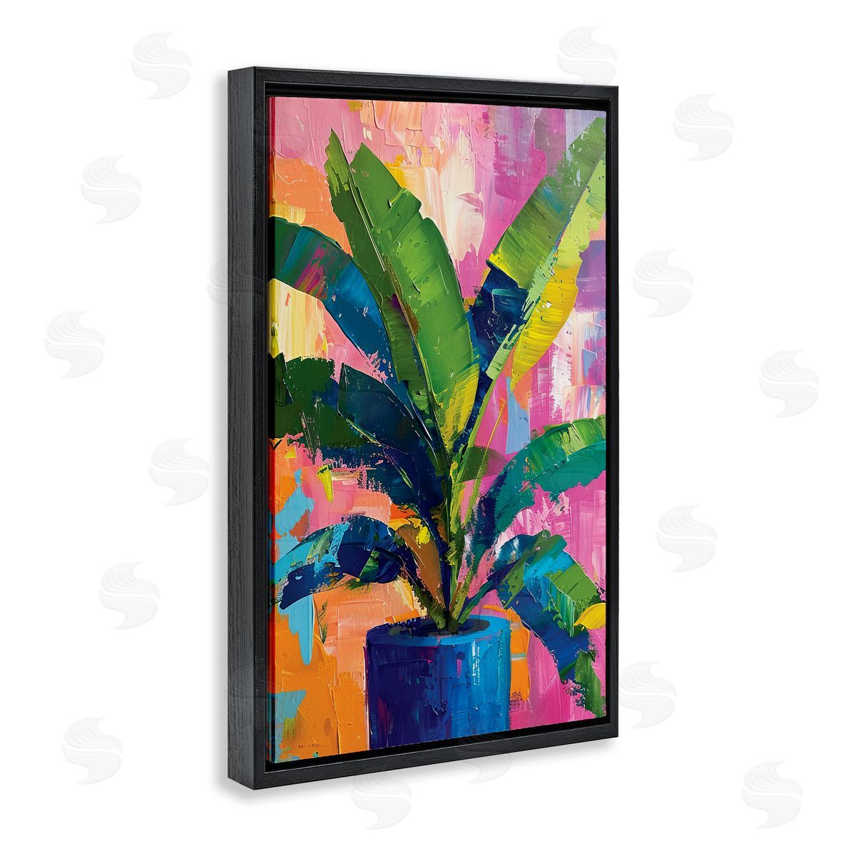 Modern Bright House Plant Black Floating Frame Canvas Wall Art, Home Decor by LSR Design Studio