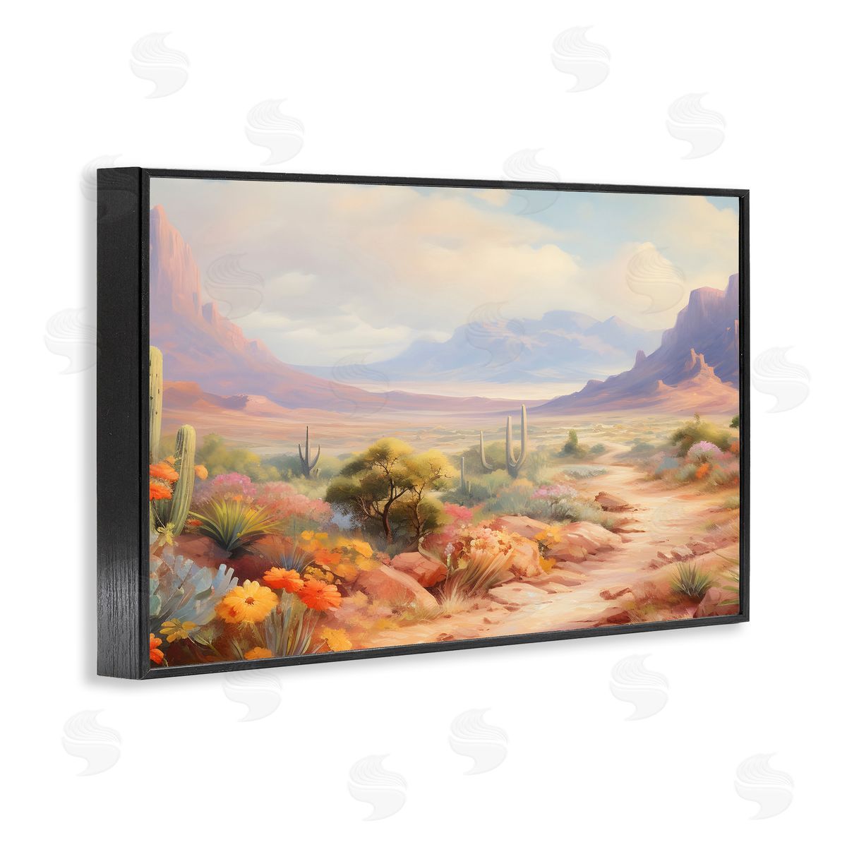 Flower Lined Desert Path Black Frame Print Wall Art, Home Decor by Franklyn Gregory