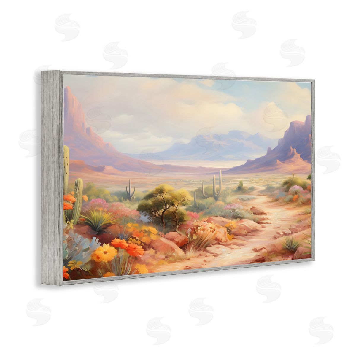 Flower Lined Desert Path Grey Frame Print Wall Art, Home Decor by Franklyn Gregory