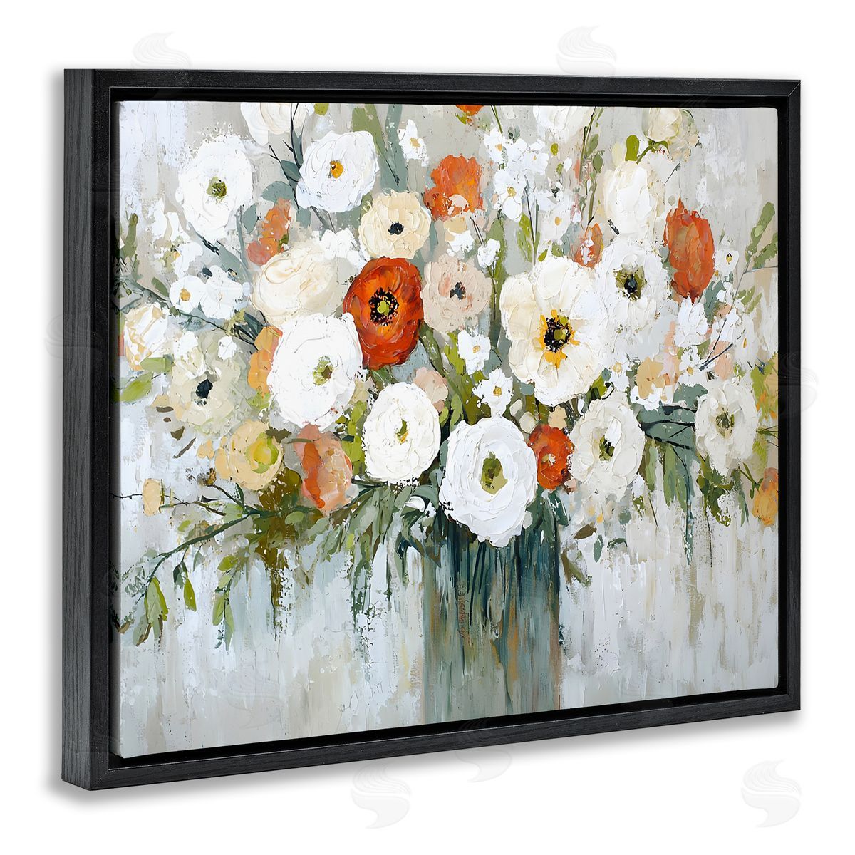 Ivory & Ruby Bouquet Black Floating Frame Canvas Wall Art, Home Decor by Franklyn Gregory