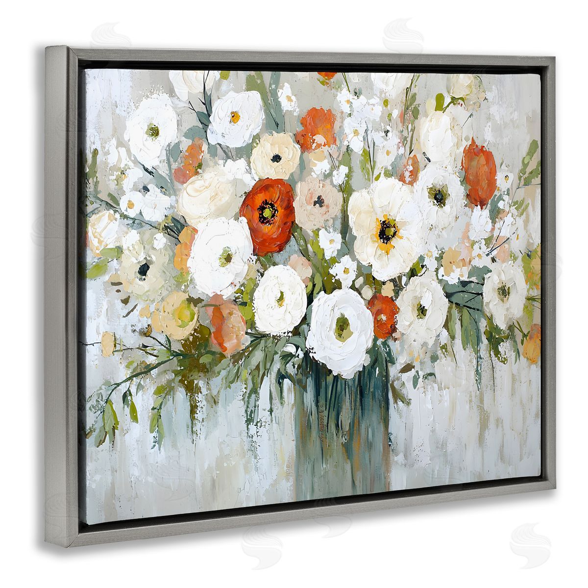 Ivory & Ruby Bouquet Grey Floating Frame Canvas Wall Art, Home Decor by Franklyn Gregory