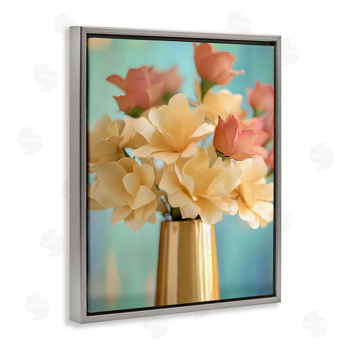 Modern Day Floral Bouquet Grey Floating Frame Canvas Wall Art, Home Decor by Franklyn Gregory