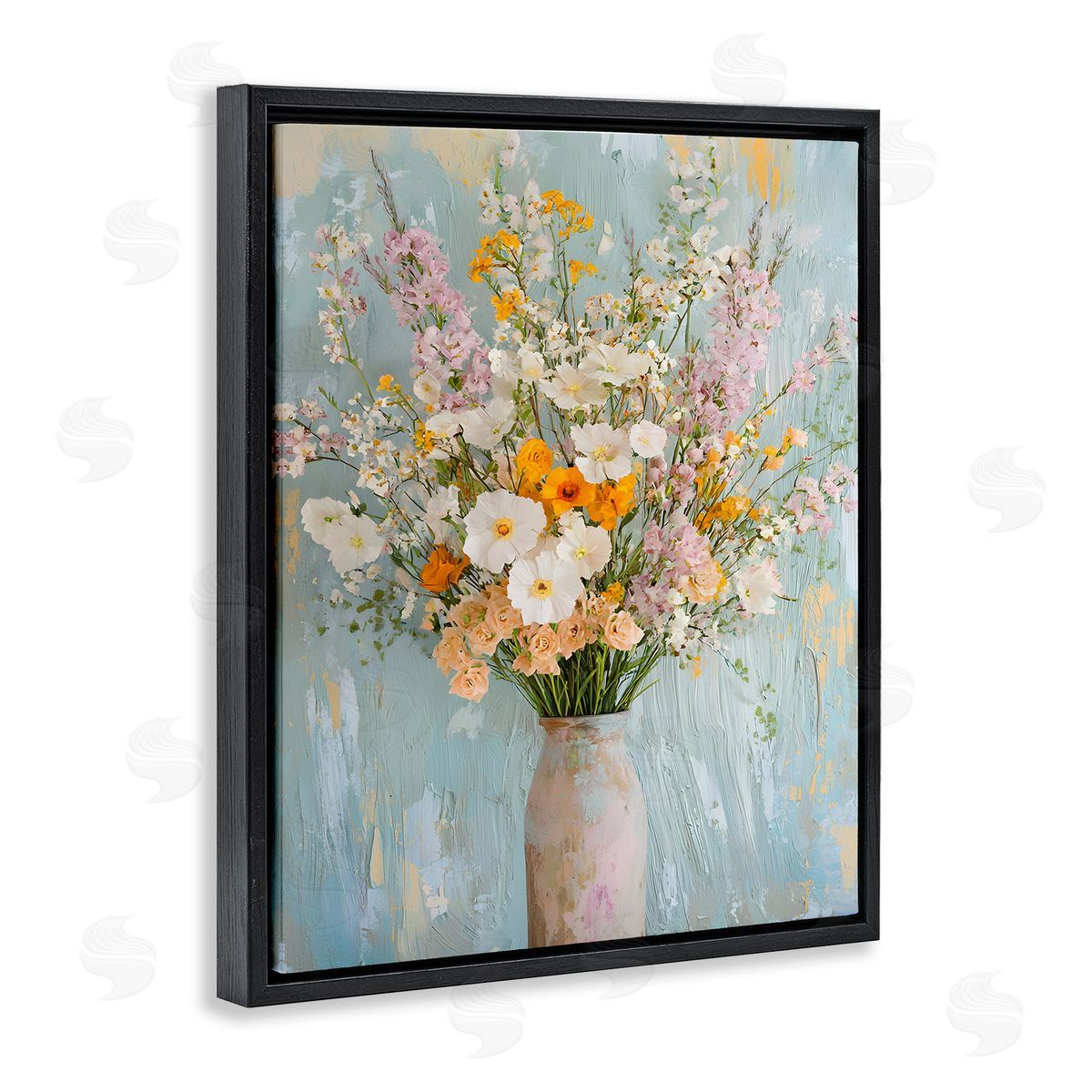 Orange & White Flower Arrangement Black Floating Frame Canvas Wall Art, Home Decor by Franklyn Gregory