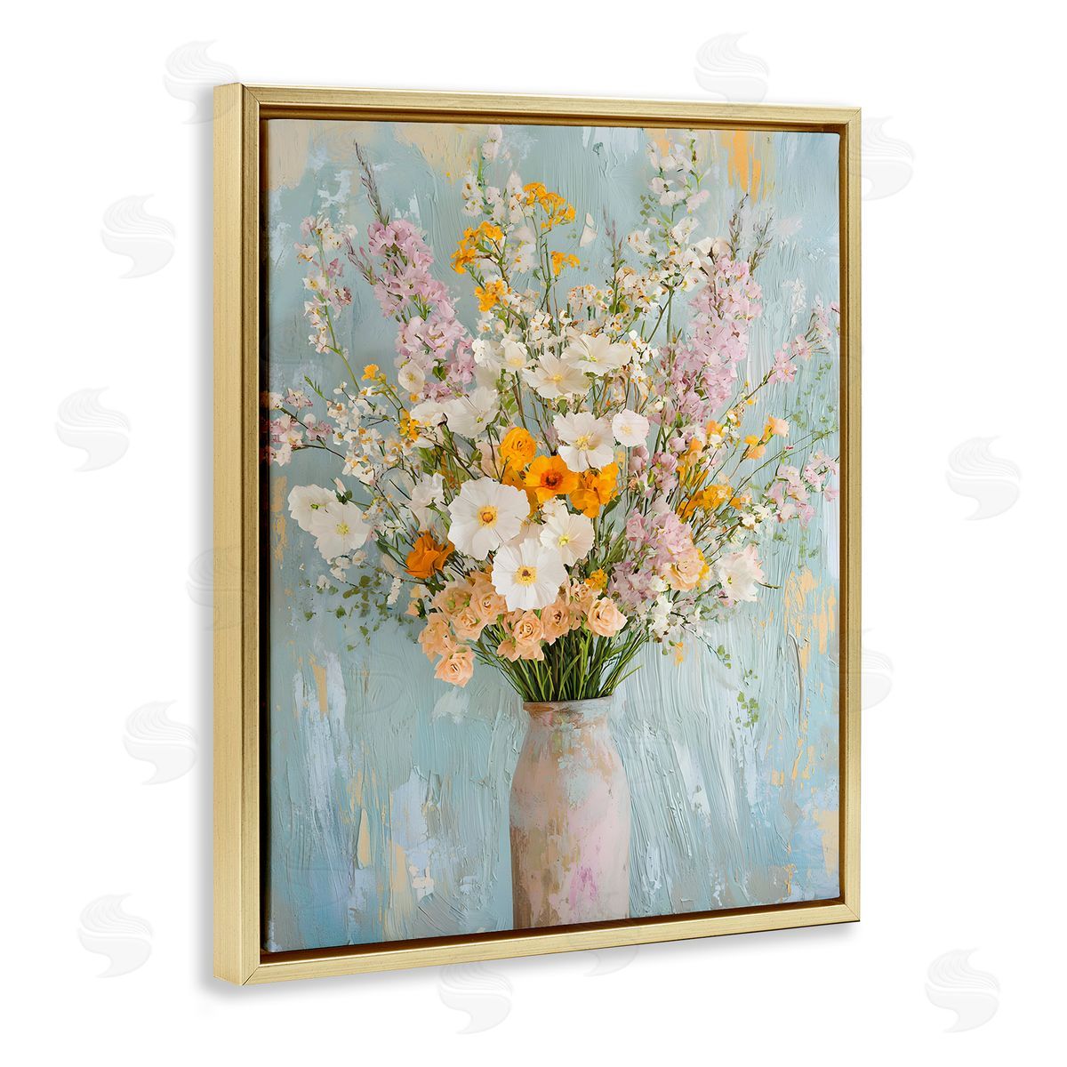 Orange & White Flower Arrangement Gold Floating Frame Canvas Wall Art, Home Decor by Franklyn Gregory