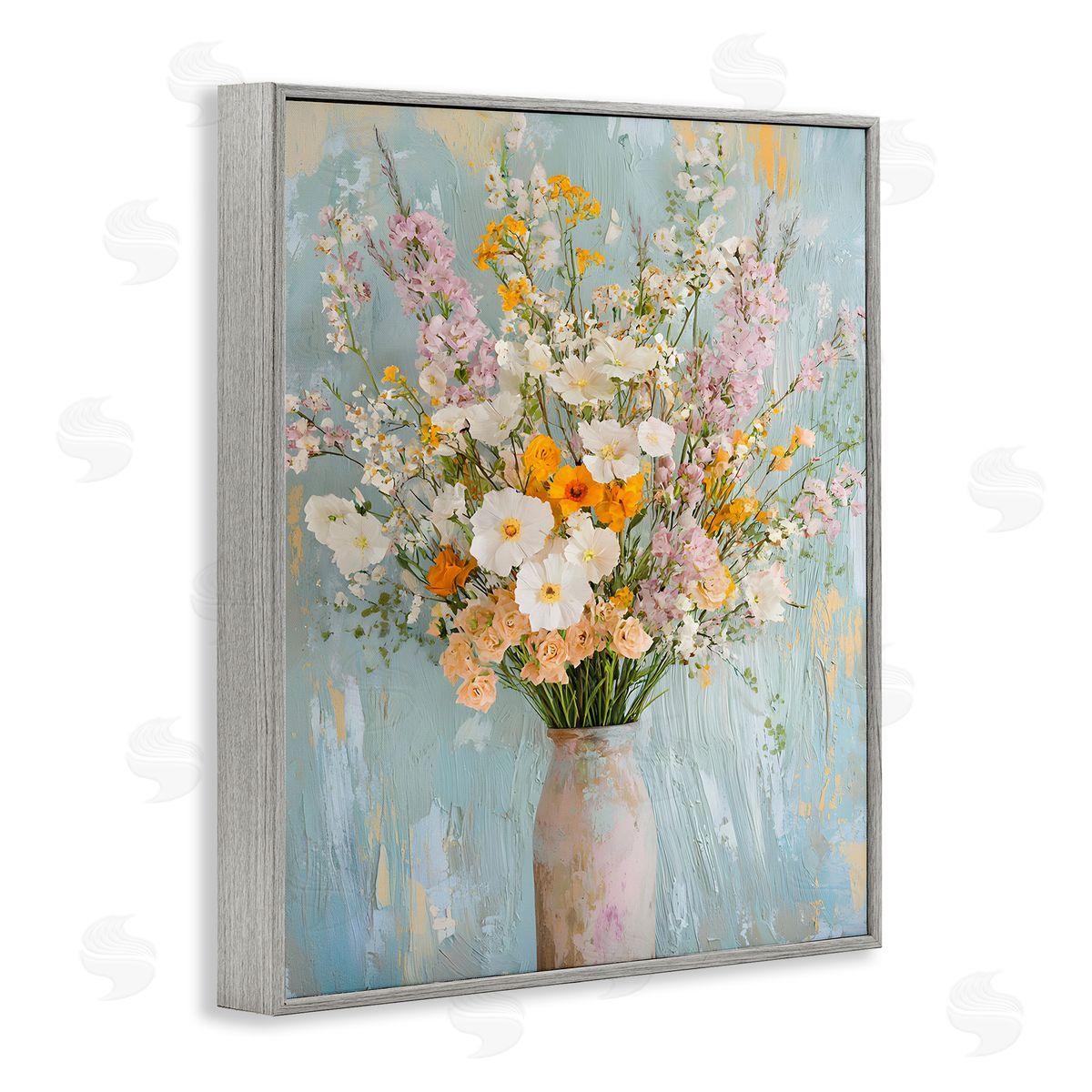 Orange & White Flower Arrangement Grey Frame Print Wall Art, Home Decor by Franklyn Gregory