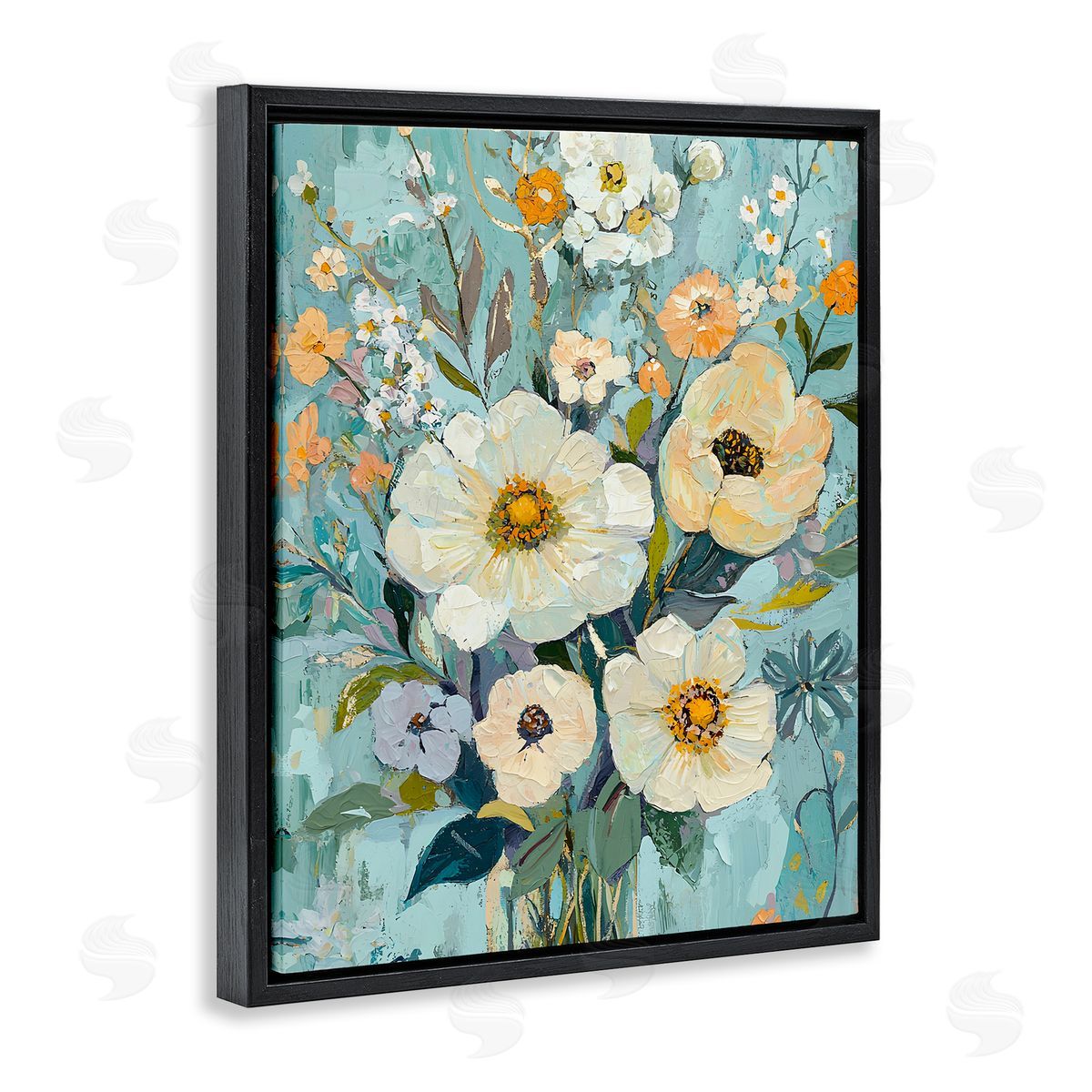 Mixed Cream Flowers Arrangement Black Floating Frame Canvas Wall Art, Home Decor by Franklyn Gregory