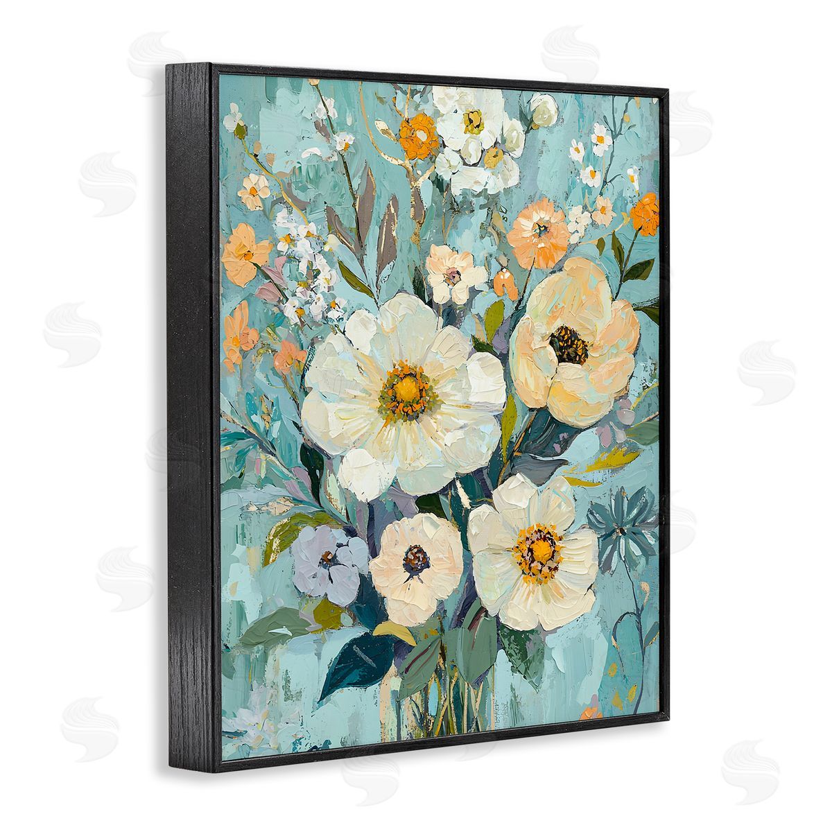 Mixed Cream Flowers Arrangement Black Frame Print Wall Art, Home Decor by Franklyn Gregory