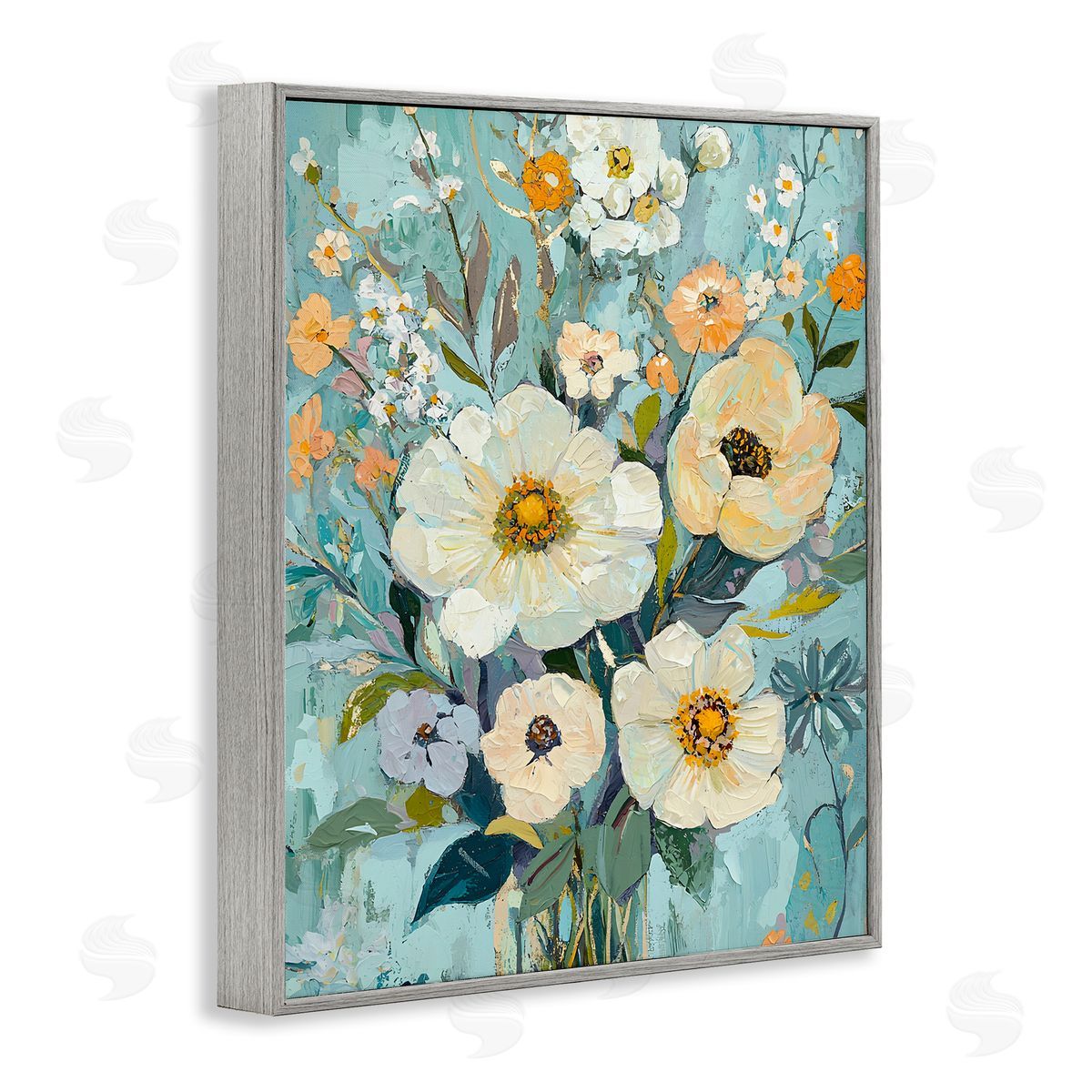 Mixed Cream Flowers Arrangement Grey Frame Print Wall Art, Home Decor by Franklyn Gregory