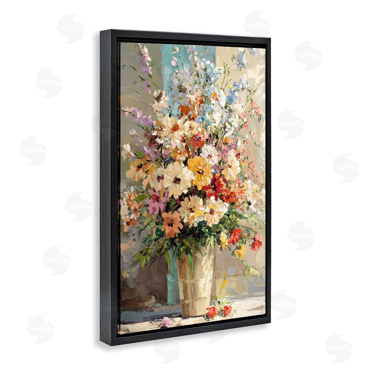 Happy Sunlit Bouquet Black Floating Frame Canvas Wall Art, Home Decor by Franklyn Gregory