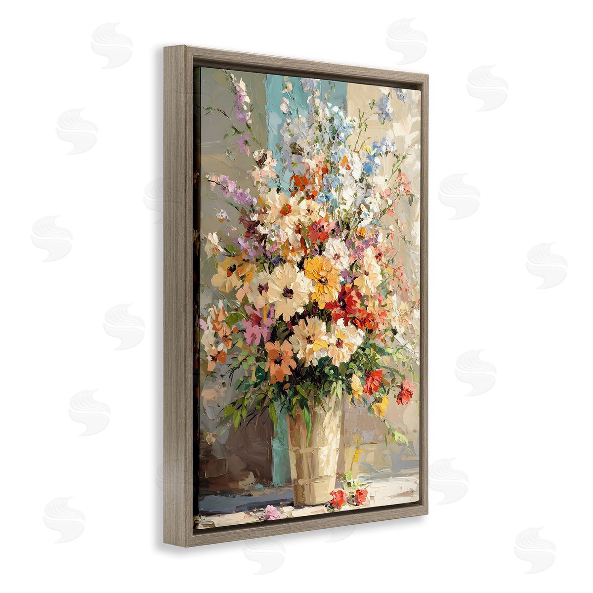 Happy Sunlit Bouquet Brown Floating Frame Canvas Wall Art, Home Decor by Franklyn Gregory