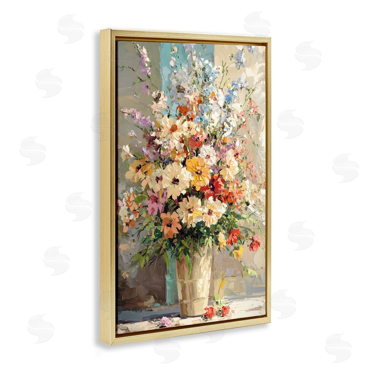 Happy Sunlit Bouquet Gold Floating Frame Canvas Wall Art, Home Decor by Franklyn Gregory