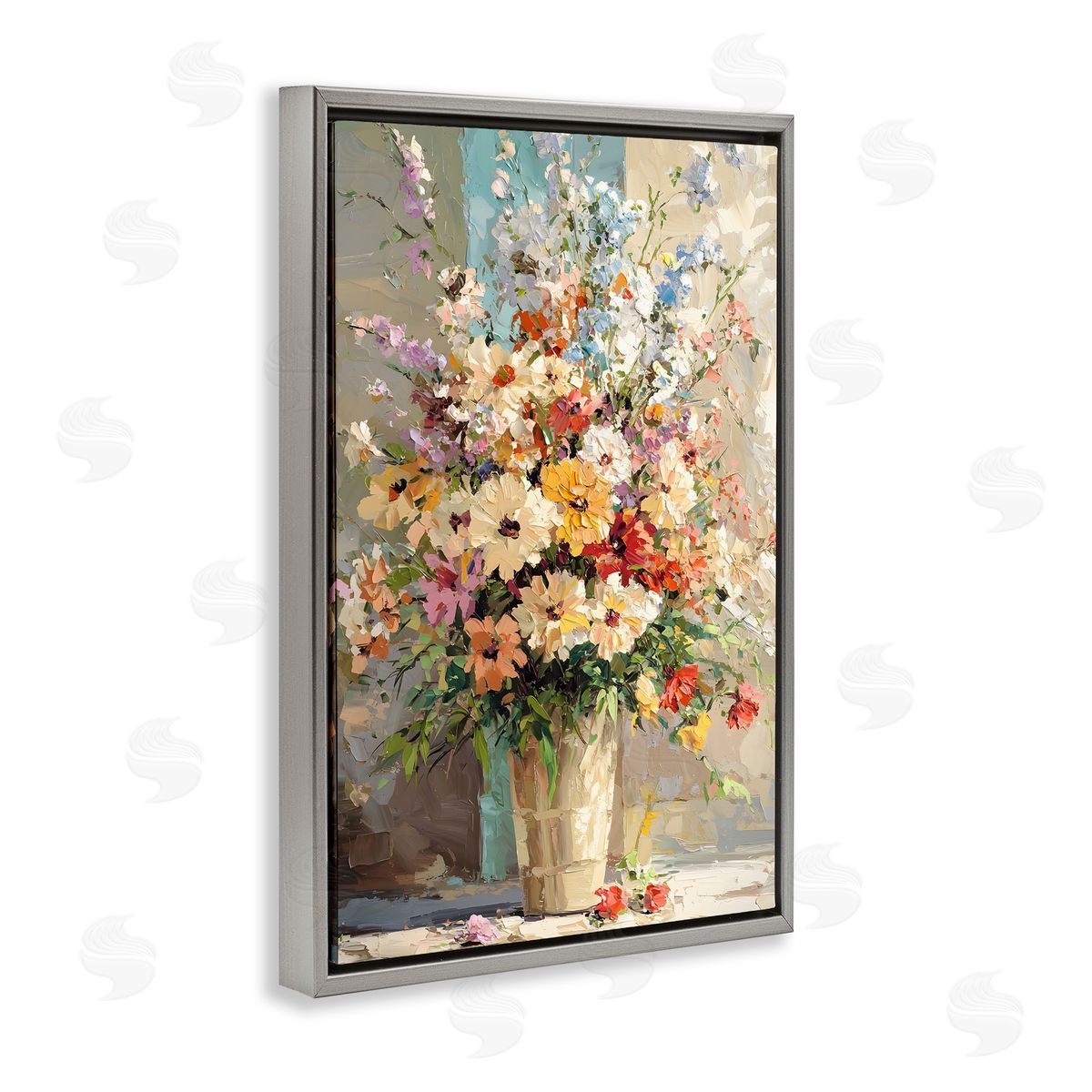 Happy Sunlit Bouquet Grey Floating Frame Canvas Wall Art, Home Decor by Franklyn Gregory