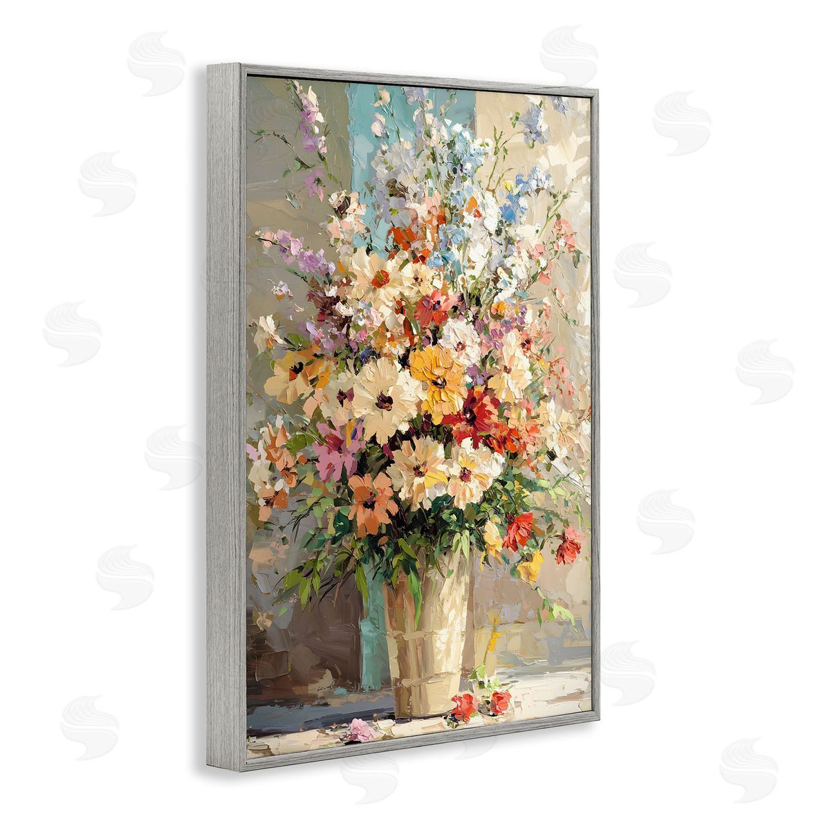 Happy Sunlit Bouquet Grey Frame Print Wall Art, Home Decor by Franklyn Gregory