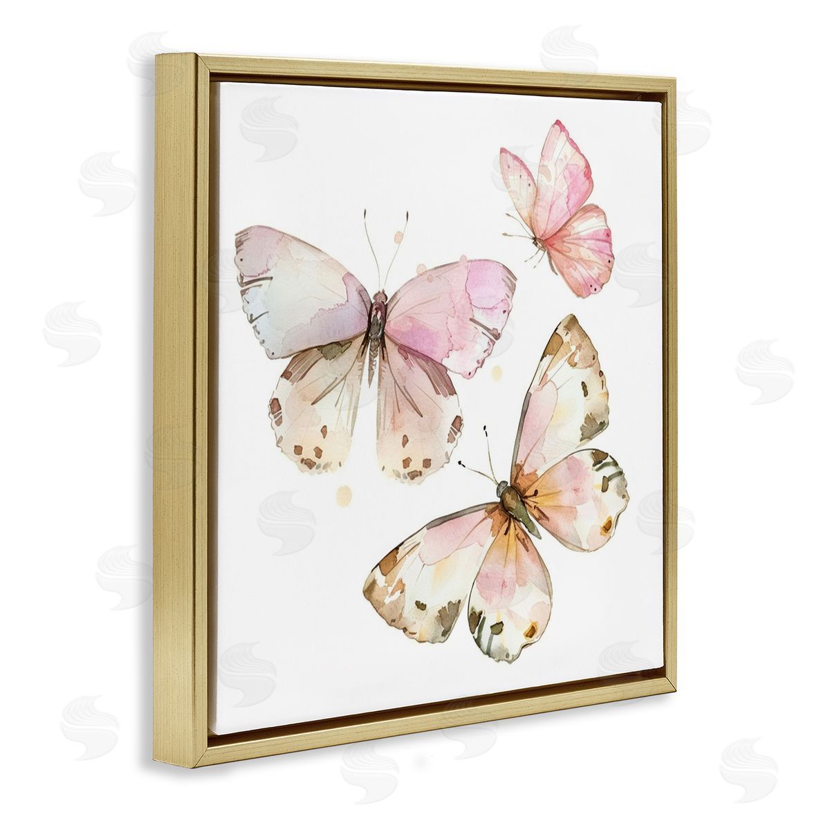 Soft Watercolor Butterfly Trio Gold Floating Frame Canvas Wall Art, Home Decor by LSR Creative Studio