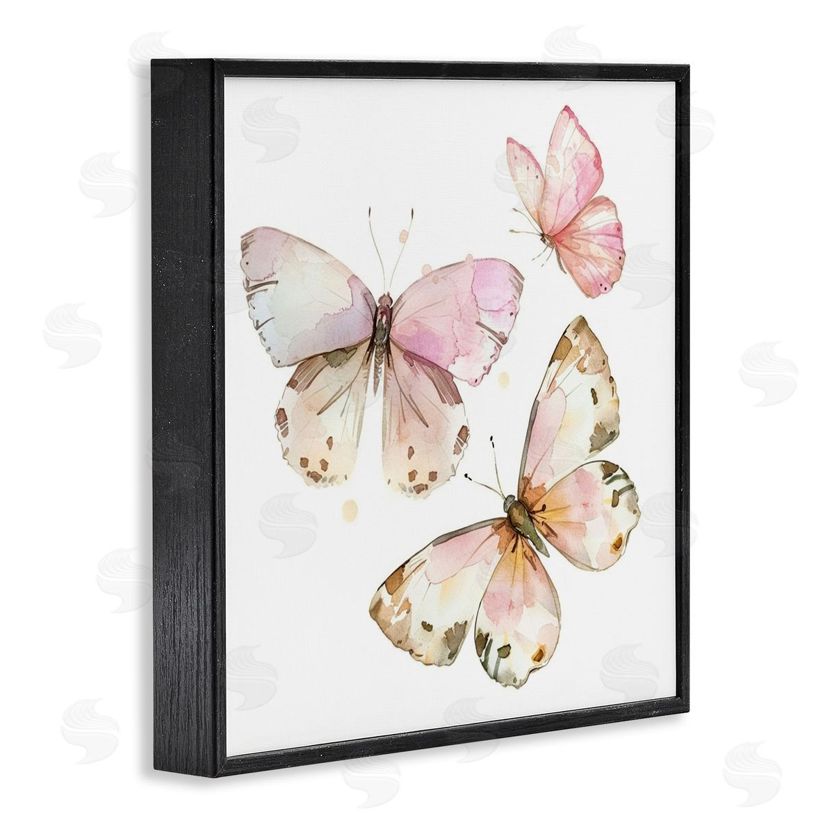 Soft Watercolor Butterfly Trio Black Frame Print Wall Art, Home Decor by LSR Creative Studio