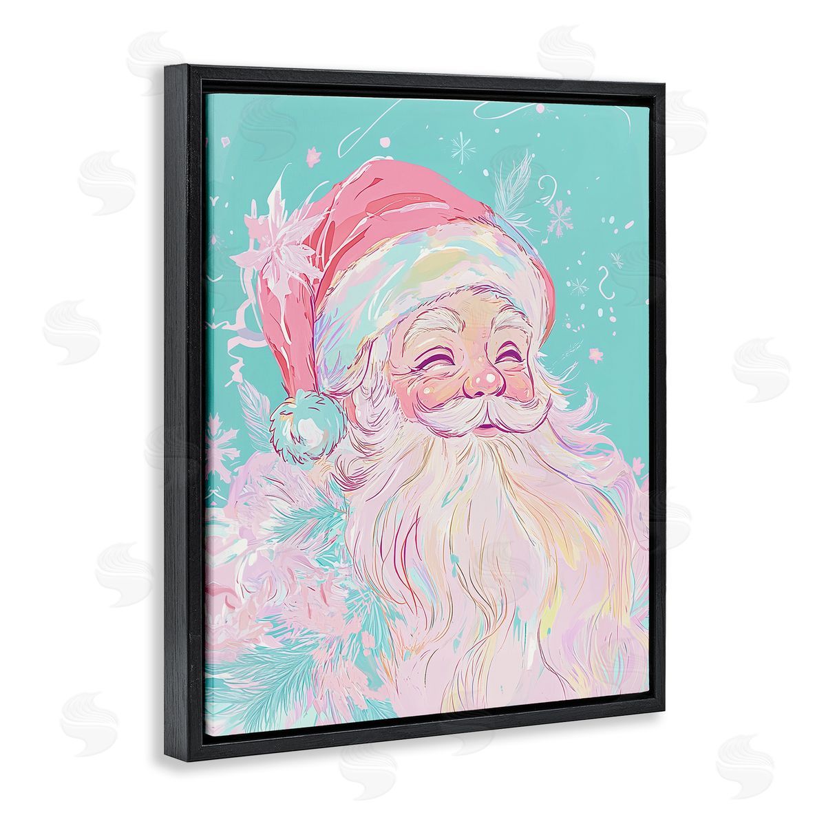 Pastel Jolly Santa Claus Black Floating Frame Canvas Wall Art, Home Decor by Arlington Prints