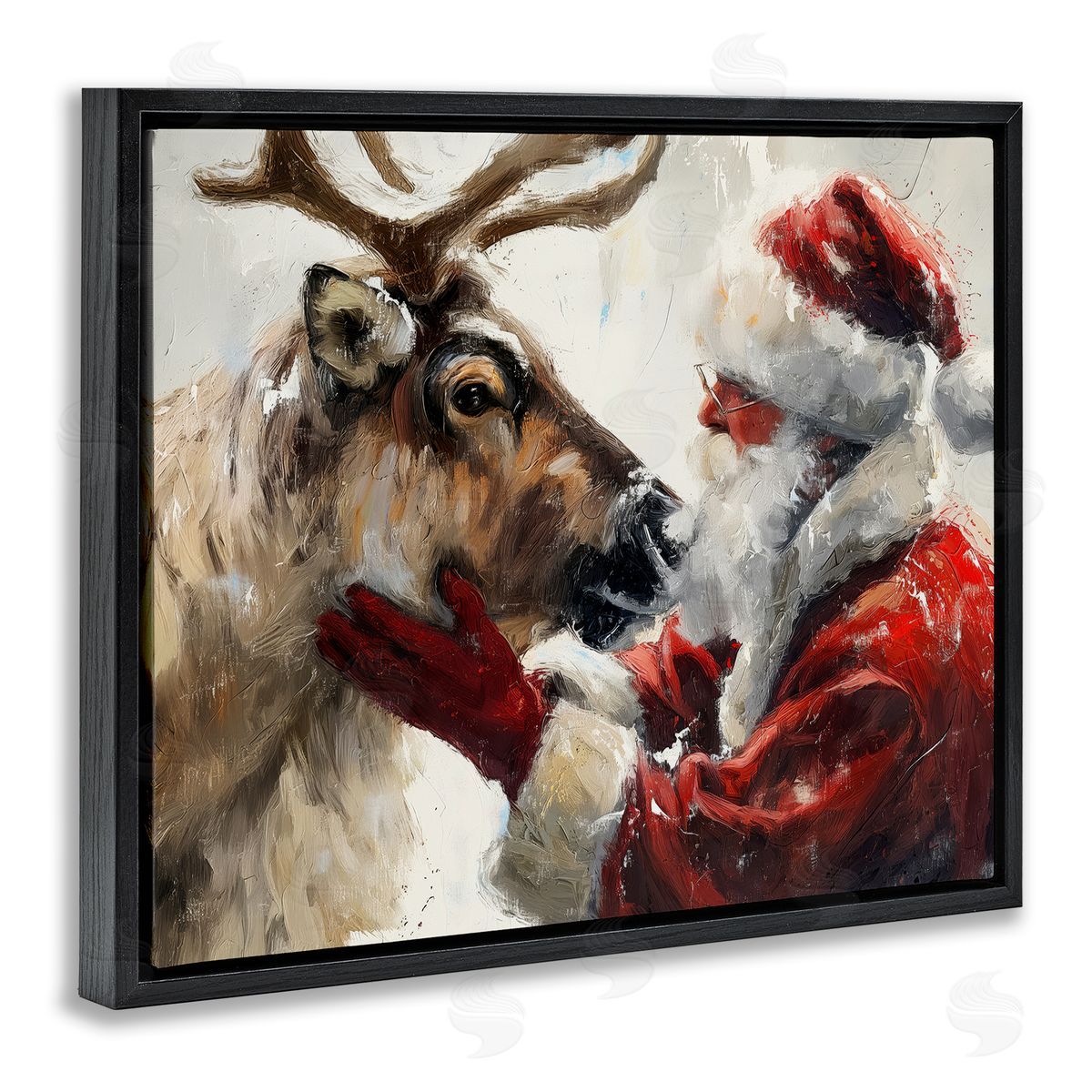 Traditional Santa & Reindeer Black Floating Frame Canvas Wall Art, Home Decor by Arlington Prints