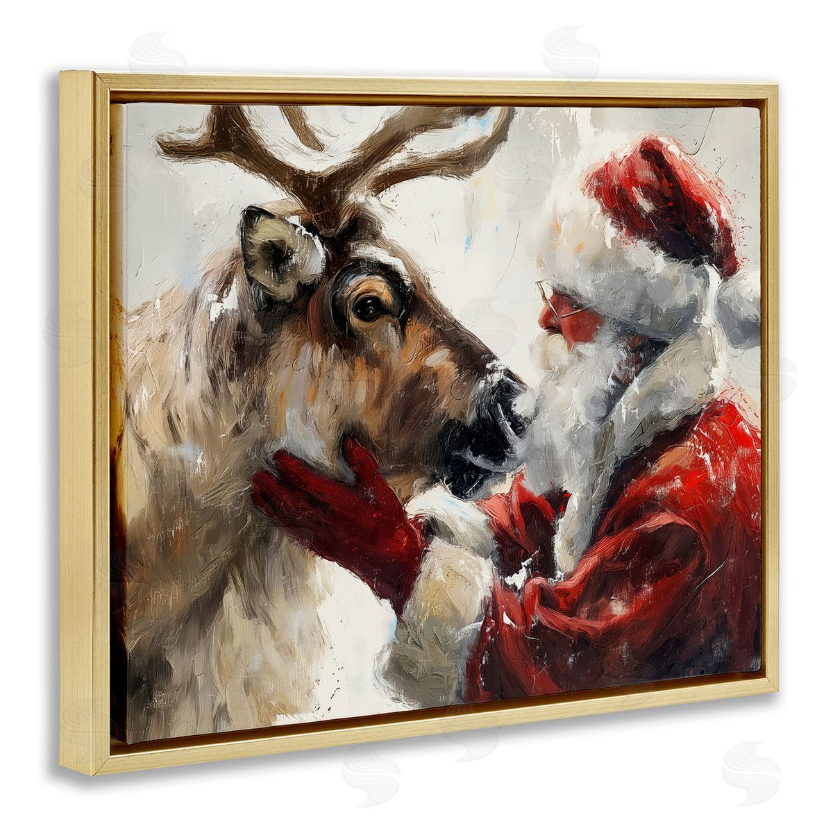 Traditional Santa & Reindeer Gold Floating Frame Canvas Wall Art, Home Decor by Arlington Prints