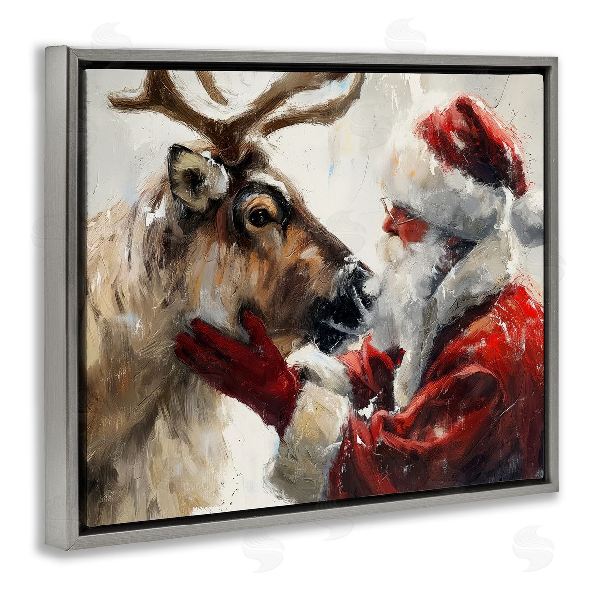 Traditional Santa & Reindeer Grey Floating Frame Canvas Wall Art, Home Decor by Arlington Prints
