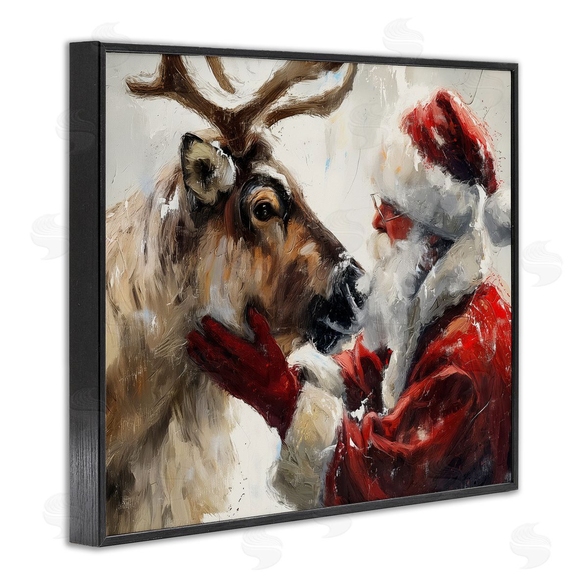 Traditional Santa & Reindeer Black Frame Print Wall Art, Home Decor by Arlington Prints