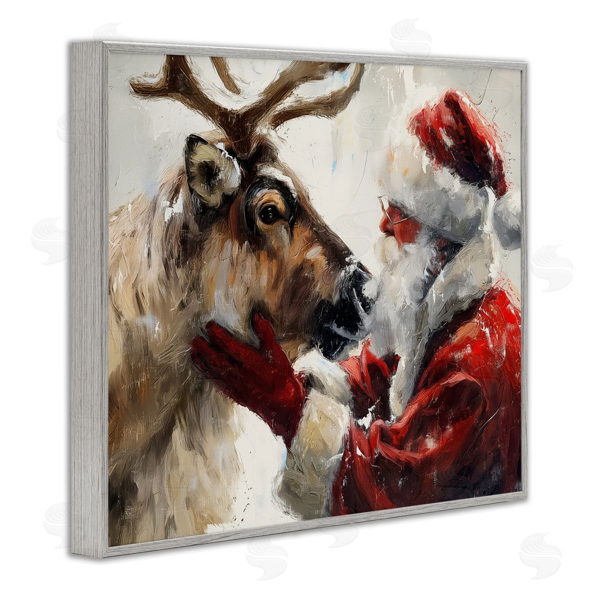 Traditional Santa & Reindeer Grey Frame Print Wall Art, Home Decor by Arlington Prints