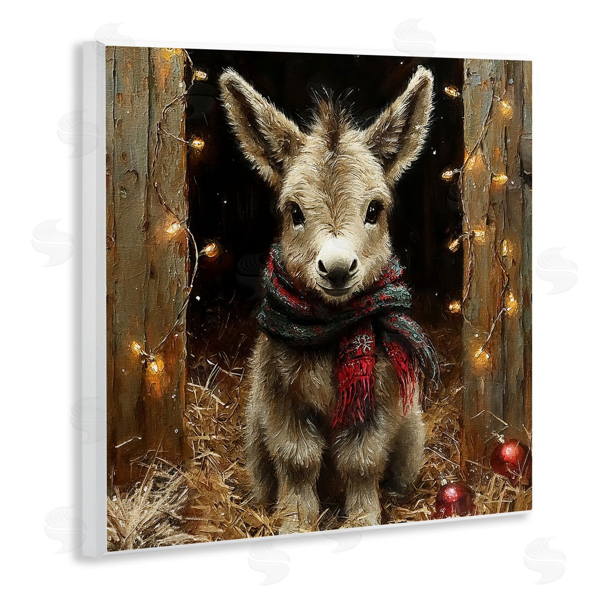 Baby Donkey & Holiday Lights Wood Plaque Wall Art, Home Decor by Riley B