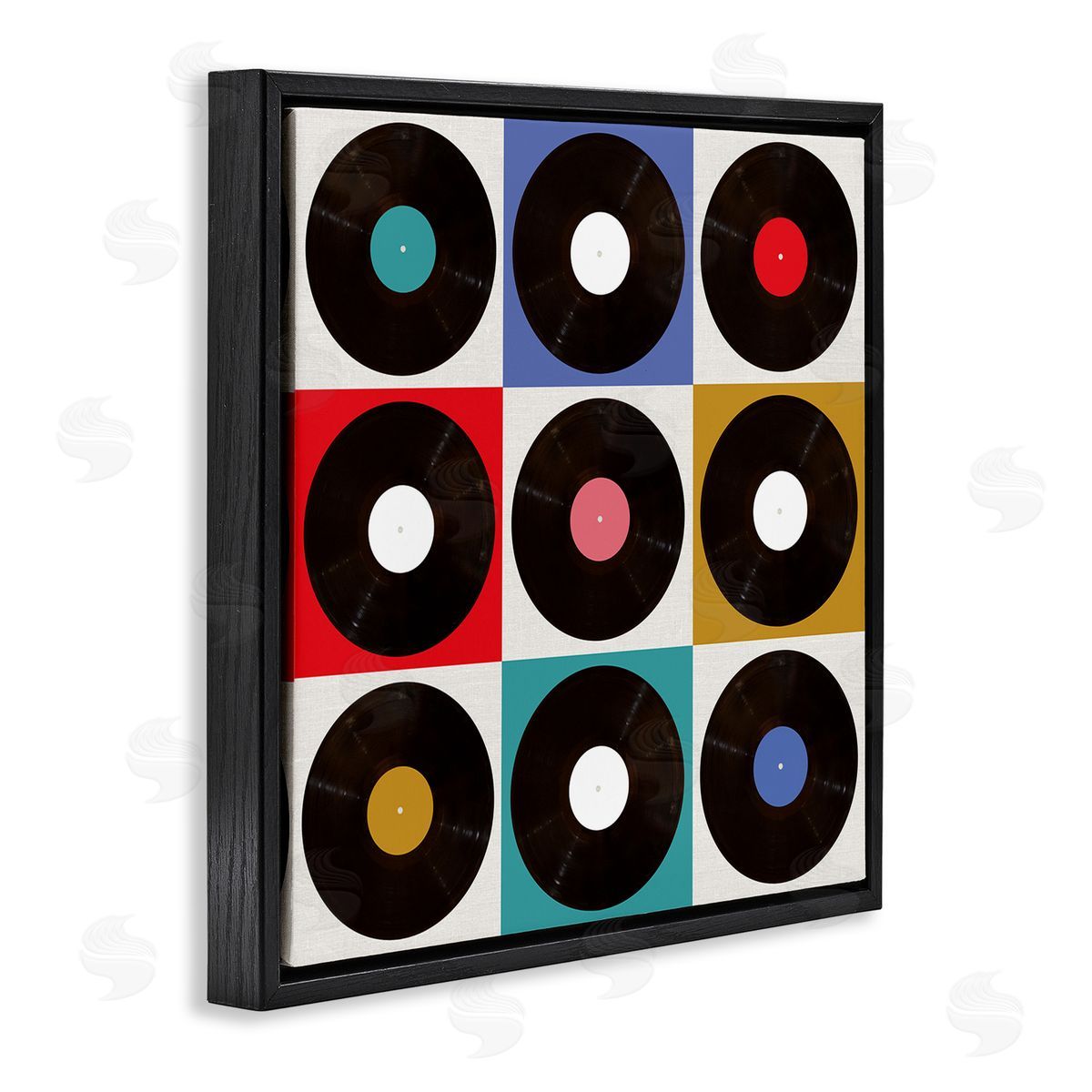 Geometric Music Records Black Floating Frame Canvas Wall Art, Home Decor by Katrina Craven
