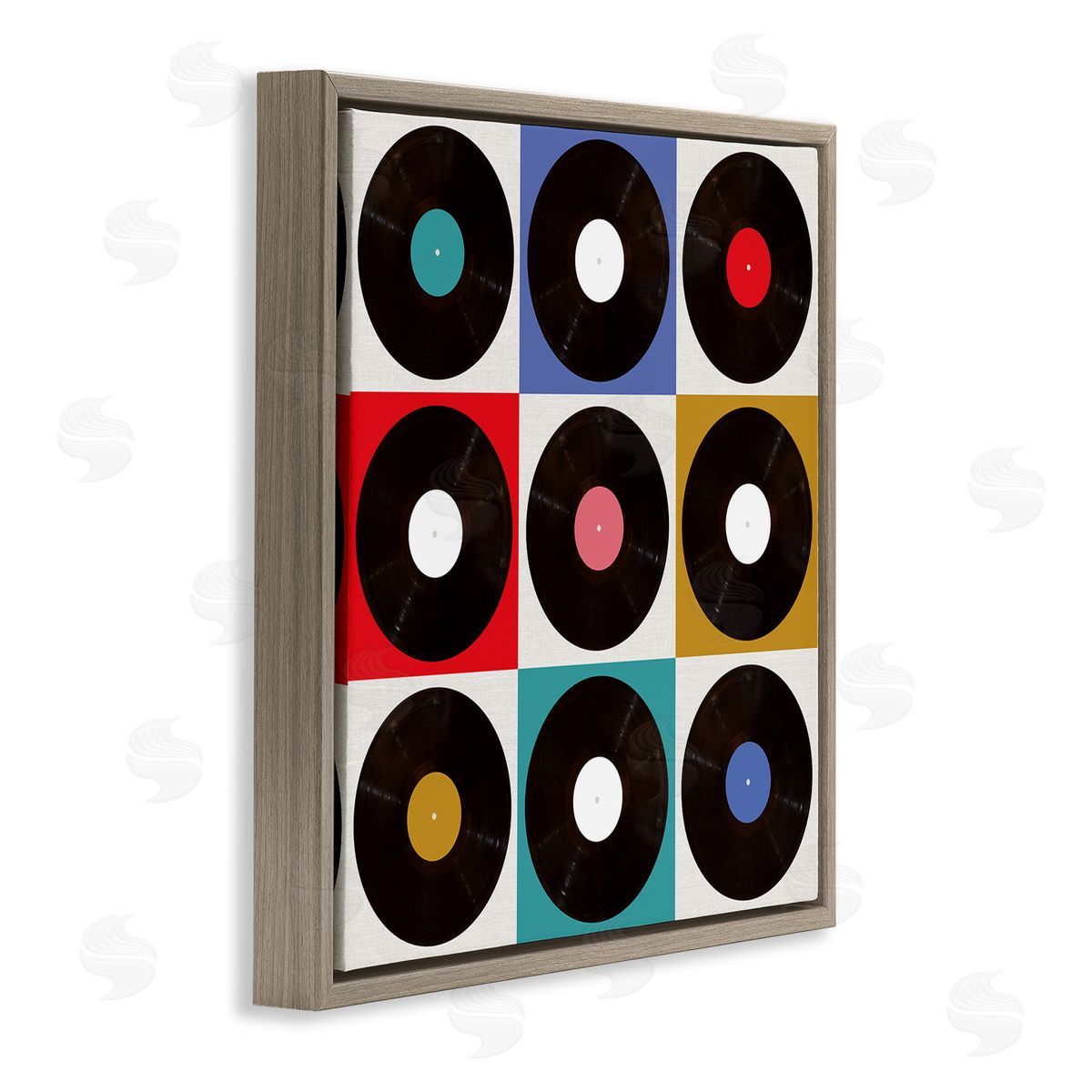 Geometric Music Records Brown Floating Frame Canvas Wall Art, Home Decor by Katrina Craven