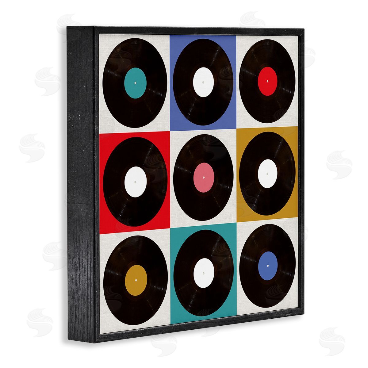 Geometric Music Records Black Frame Print Wall Art, Home Decor by Katrina Craven