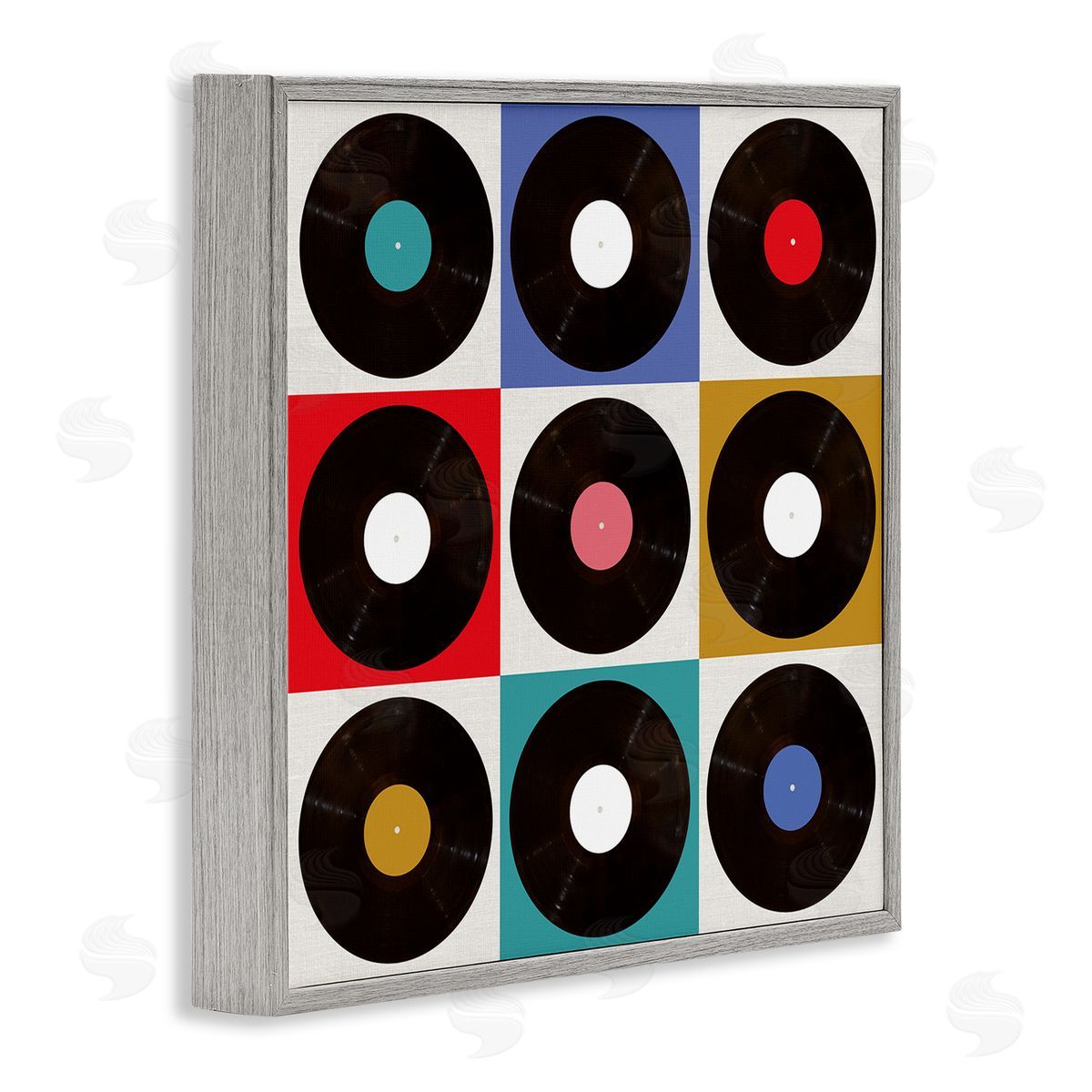 Geometric Music Records Grey Frame Print Wall Art, Home Decor by Katrina Craven